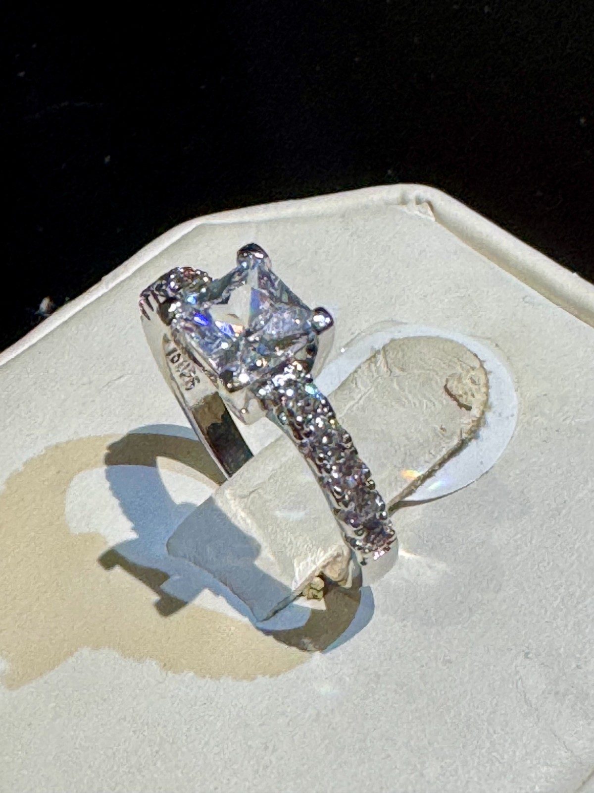 Dainty Princess Cut AAAAA CZ Solitaire With round CZ Accents Size 7