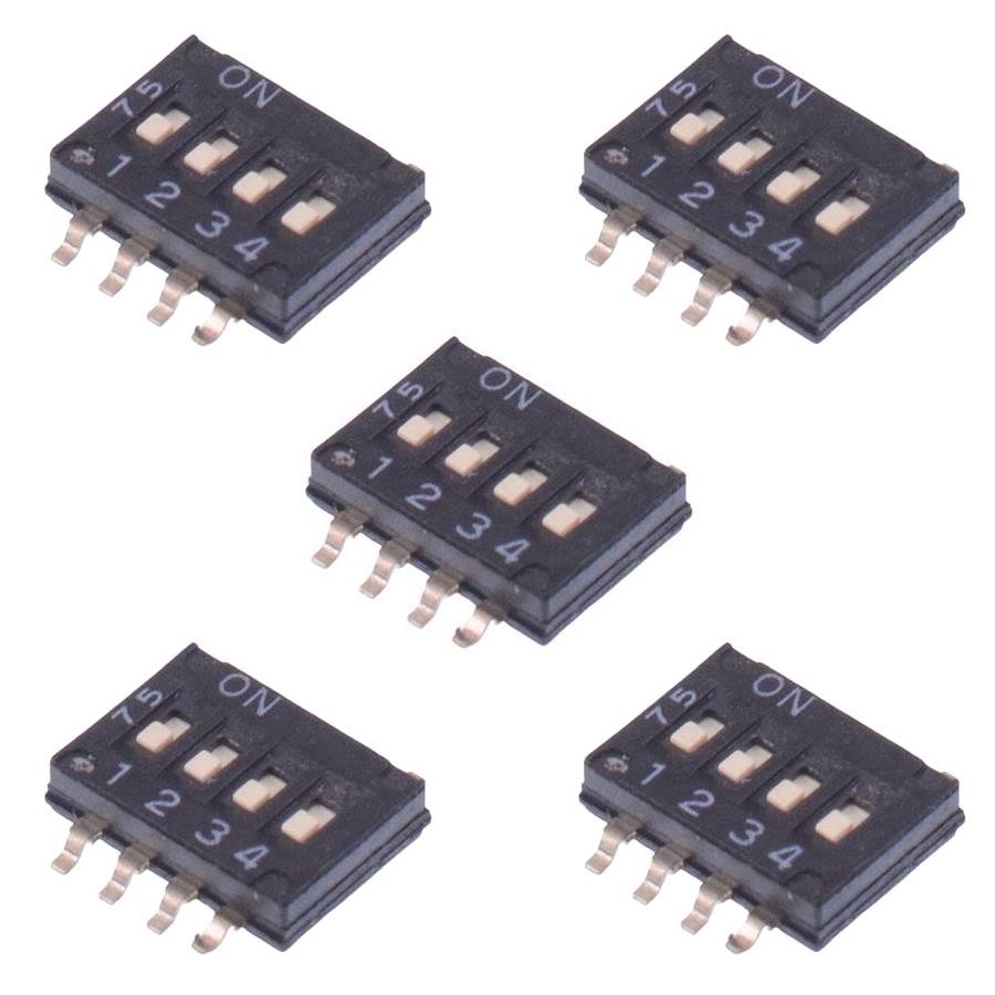 5 x NHDS-04FTV Diptronics 4-Way Surface Mount 1.27mm DIP Switch SPST