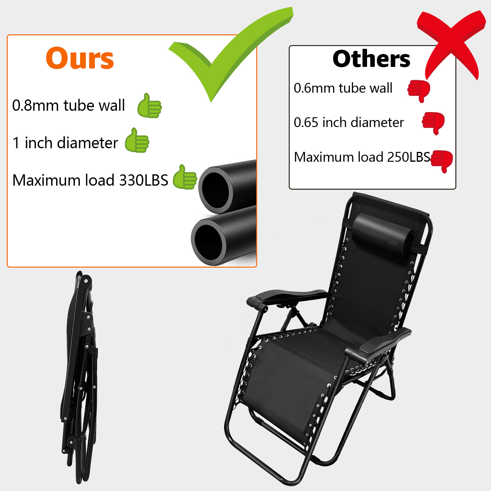 Zero Gravity Bunk Chair - Stackable Space-Saving Design for Small Balconies