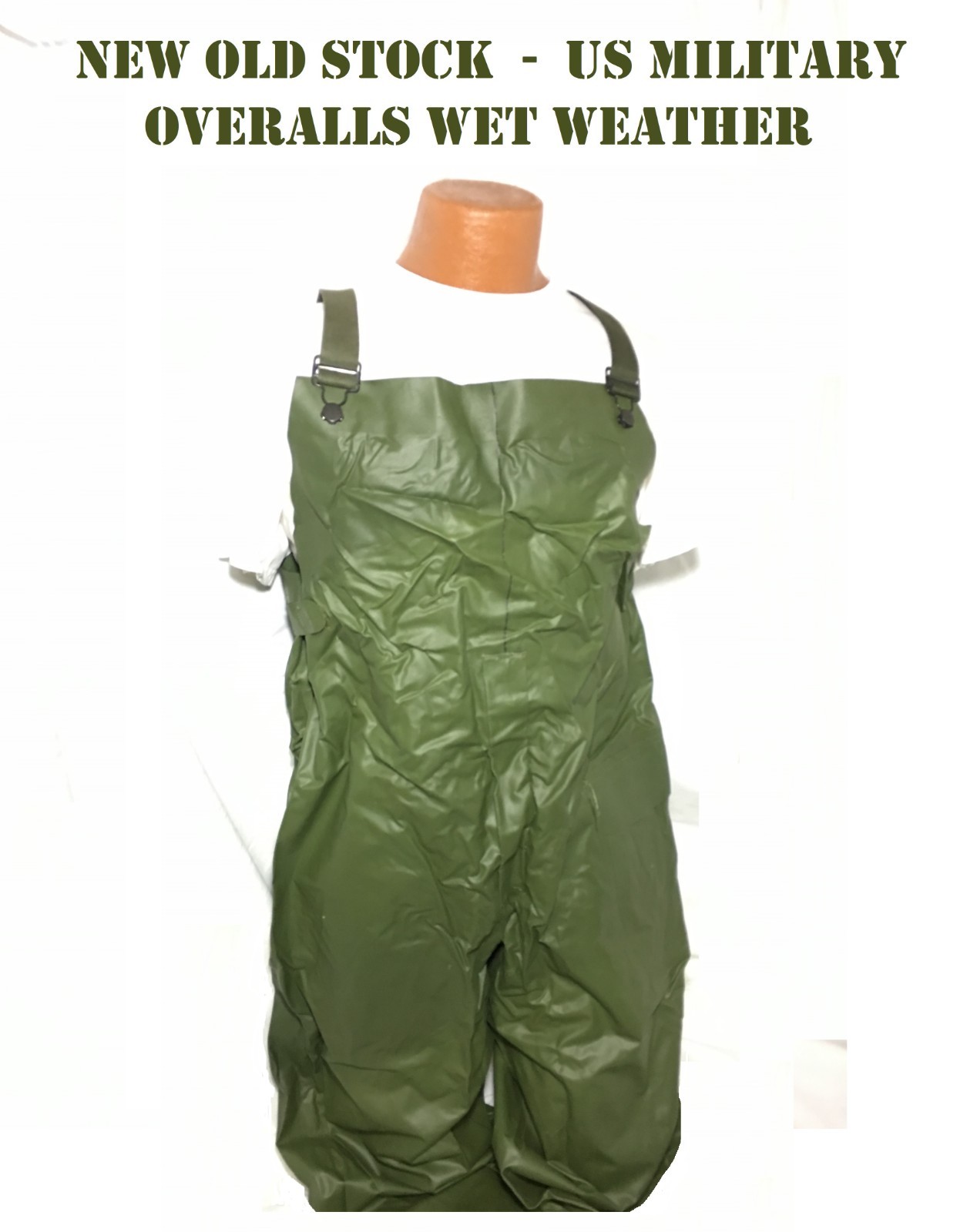 VINTAGE VIETNAM ERA US MILITARY RAIN WET WEATHER FIELD PANTS OVERALLS BIBS M NOS