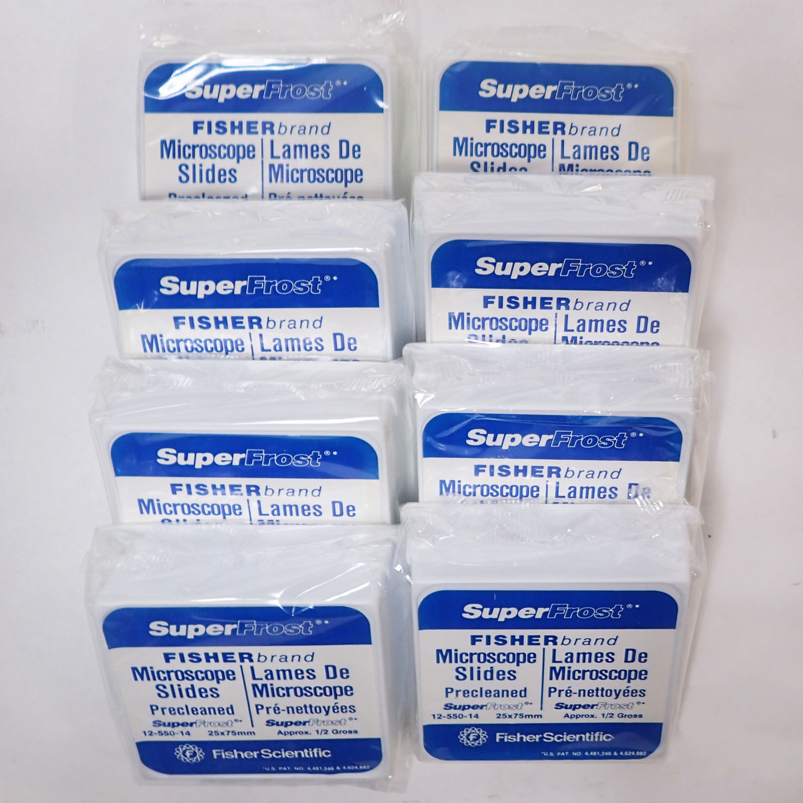 LOT OF 8 N.O.S. FISHER SUPERFROST 12-550-14 PRECLEANED MICROSCOPE SLIDES 25X75mm