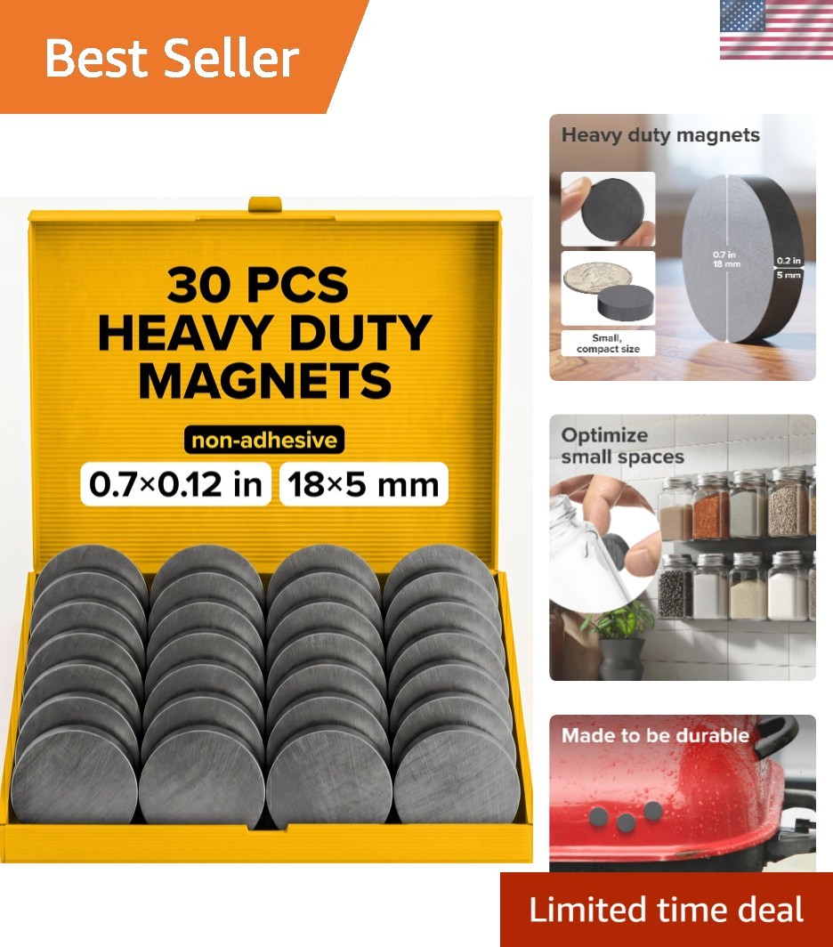 High Thermal Resistance 30-Piece Ceramic Round Magnets - Strong & Durable