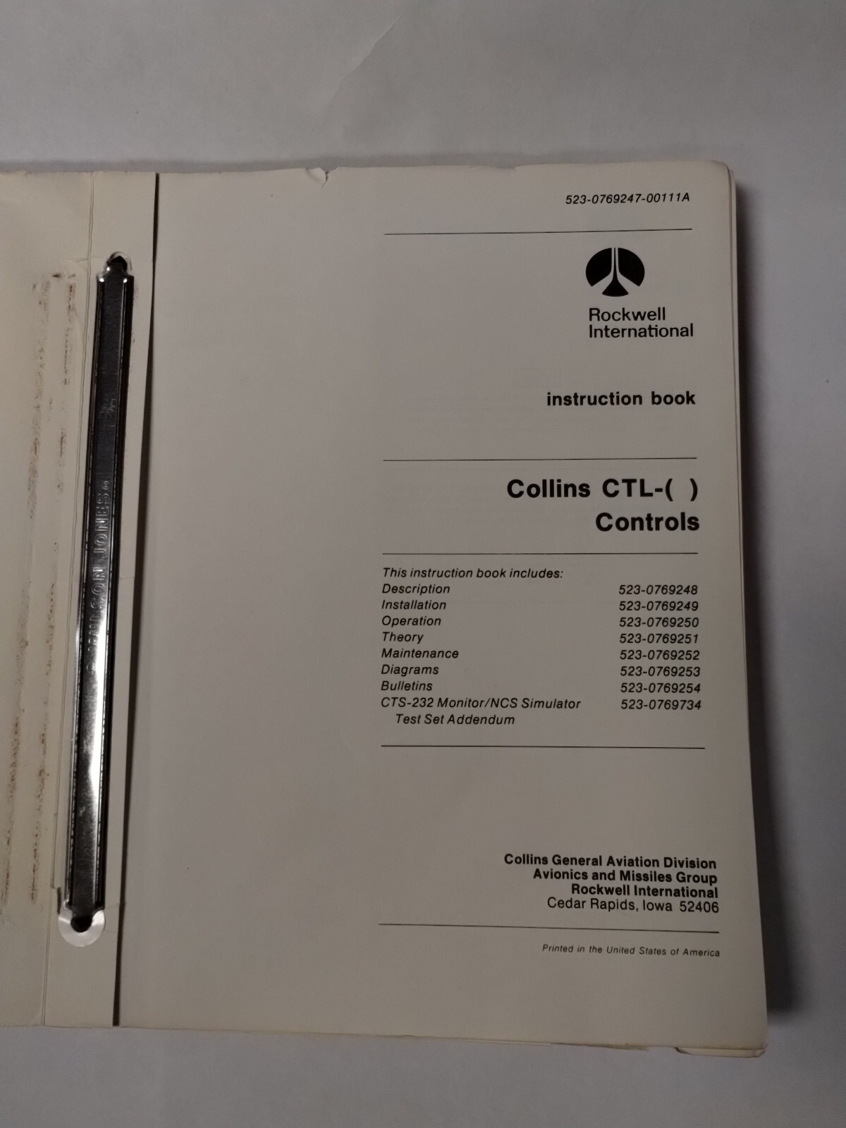 Collins CTL- ( ) Controls Instruction Book 523-0769247-00111A-Original
