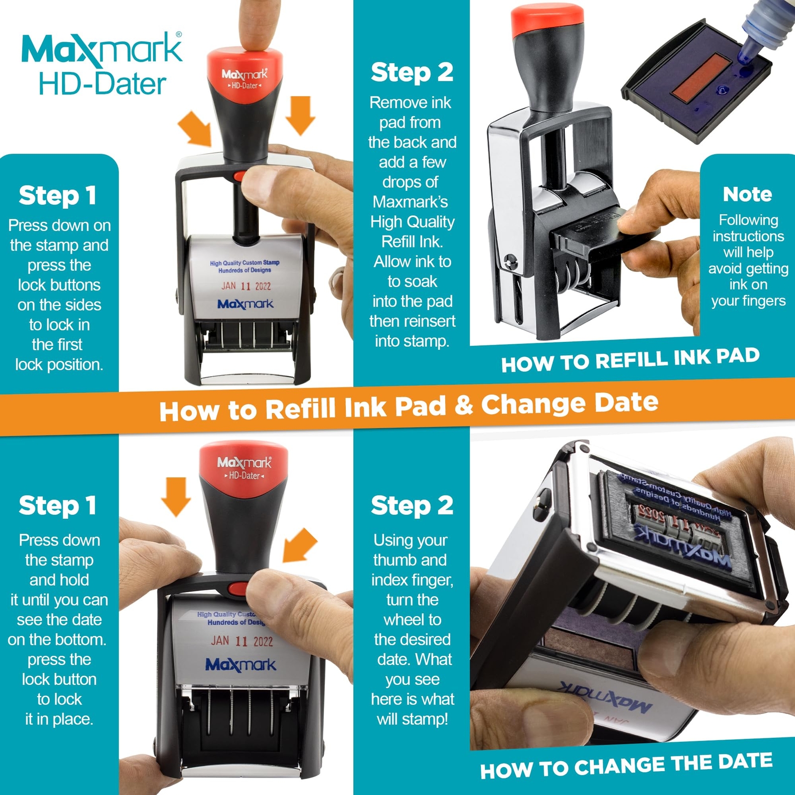 Heavy Duty Self Inking Date Stamp RECEIVED Phrase Red Ink