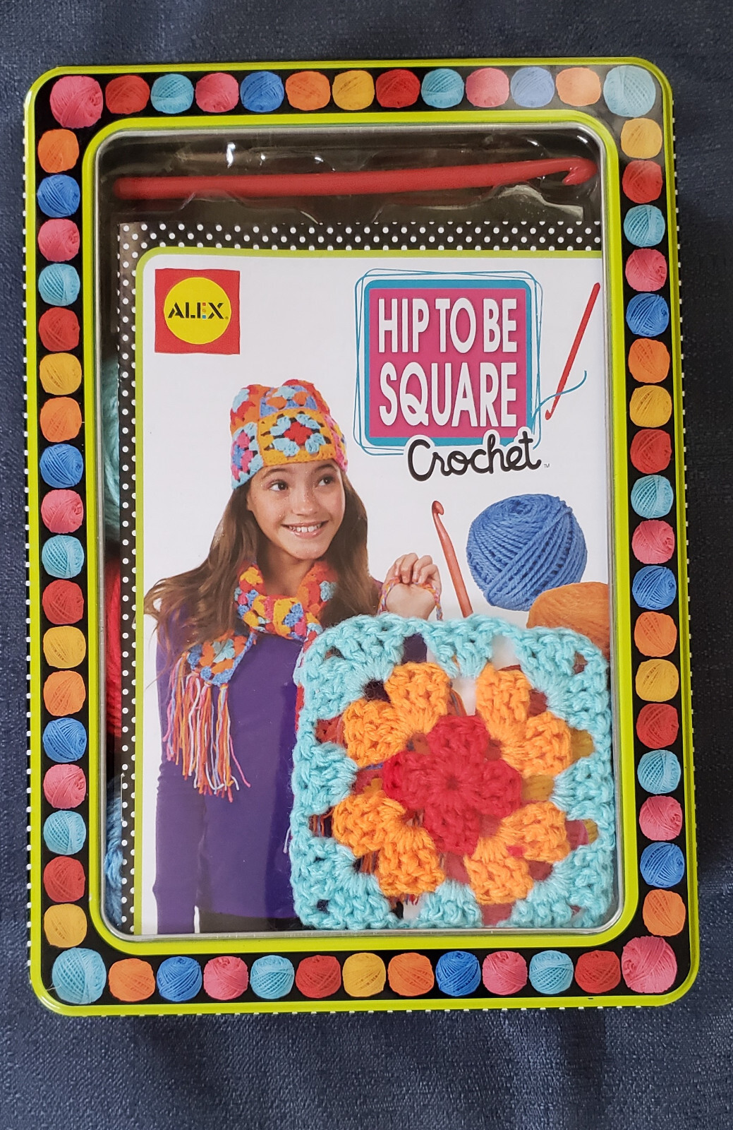 Alex Toys Fuzzy Wuzzy Hip to be Square crochet kit yarn, hook, instructions