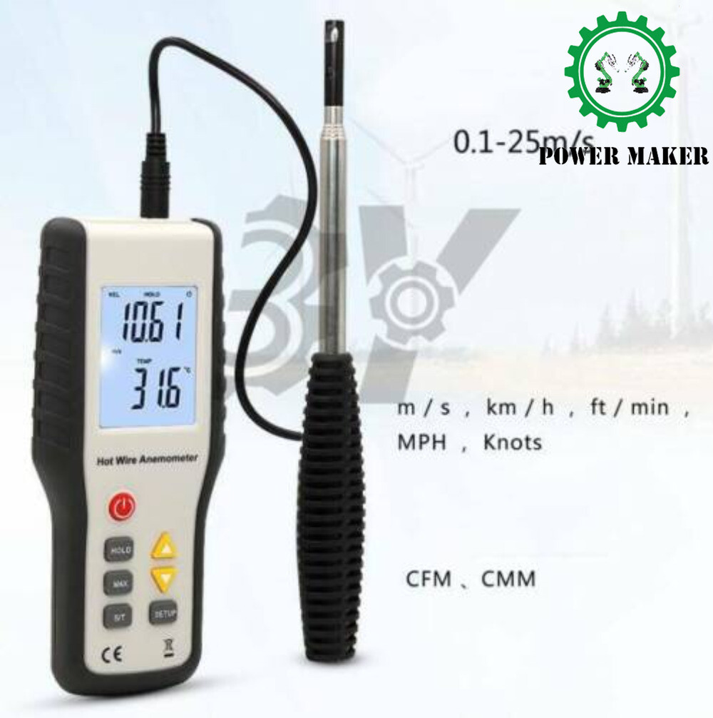 Hot Wire Thermo Thermal Anemometer Wind Speed Meter LCD Air Flow Velocity Tester
