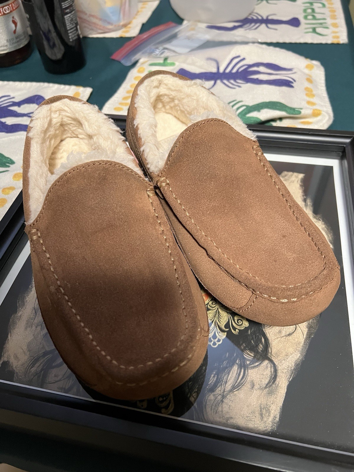 UGG ASCOT CHESTNUT SUEDE SHEEPSKIN SLIPPERS MOCCASINS SHOES SIZE 8