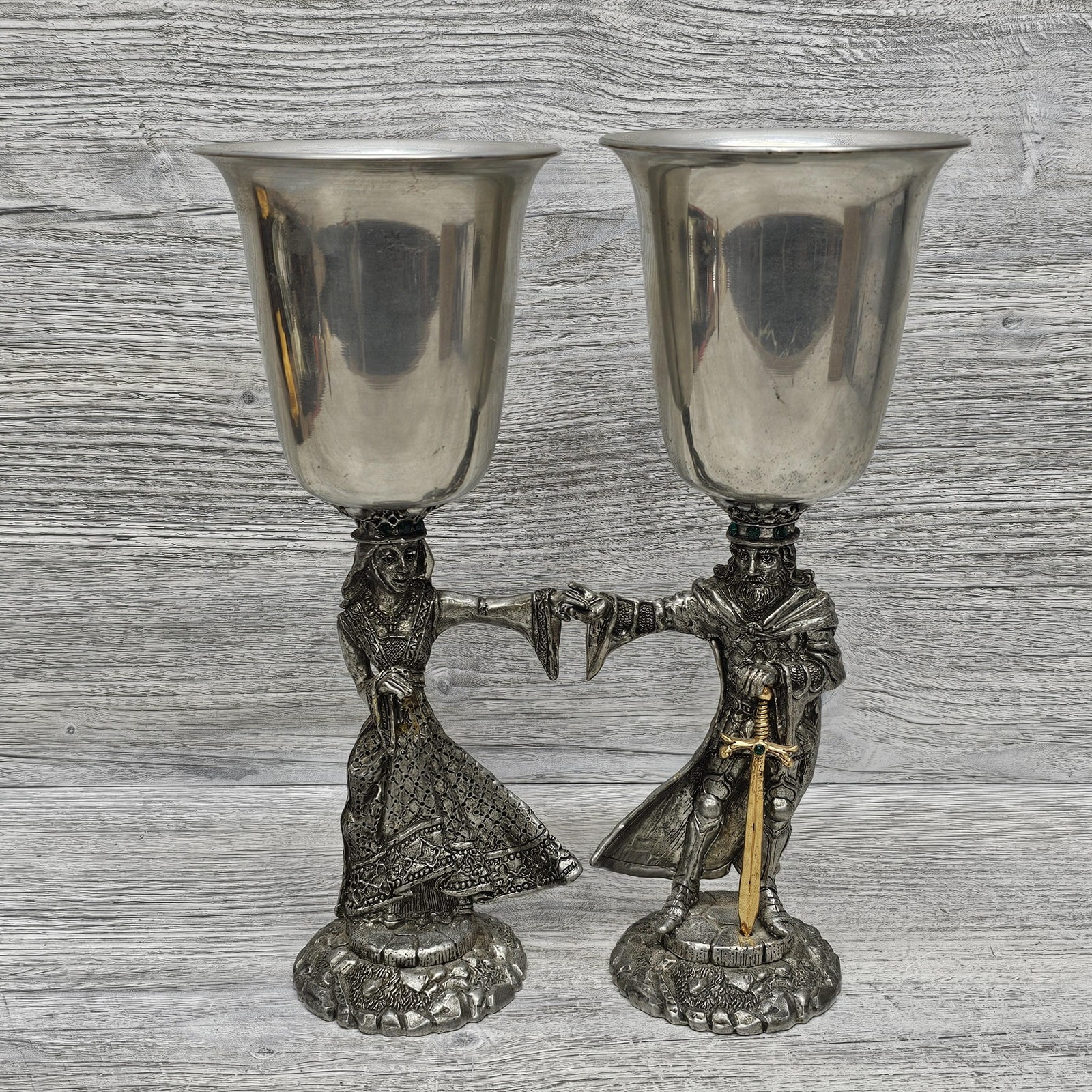 Fellowship Foundry King Queen Goblet Set Medieval Fantasy Chalice Cups Pewter