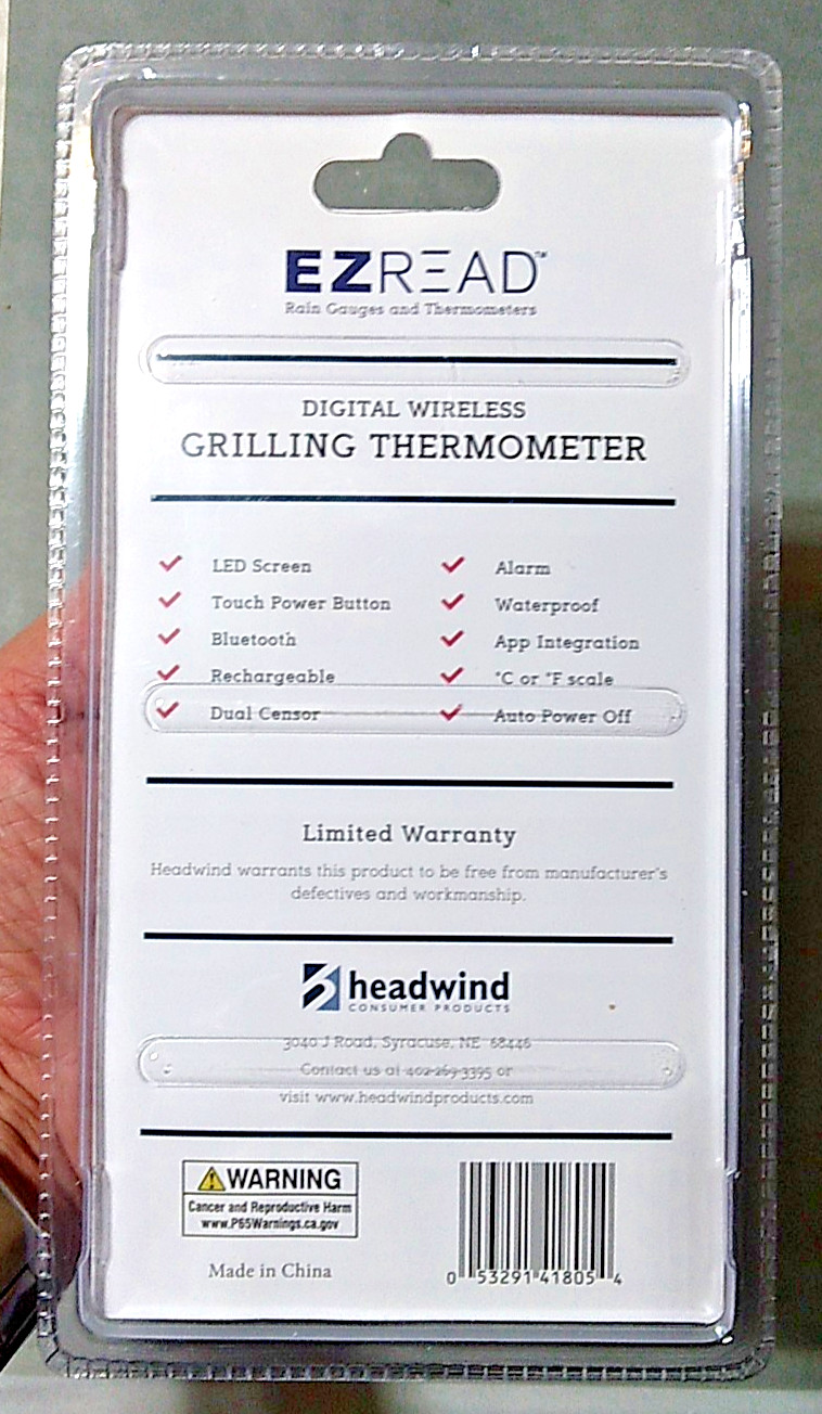 EZ Read Digital Wireless Grilling Thermometer, Factory Sealed