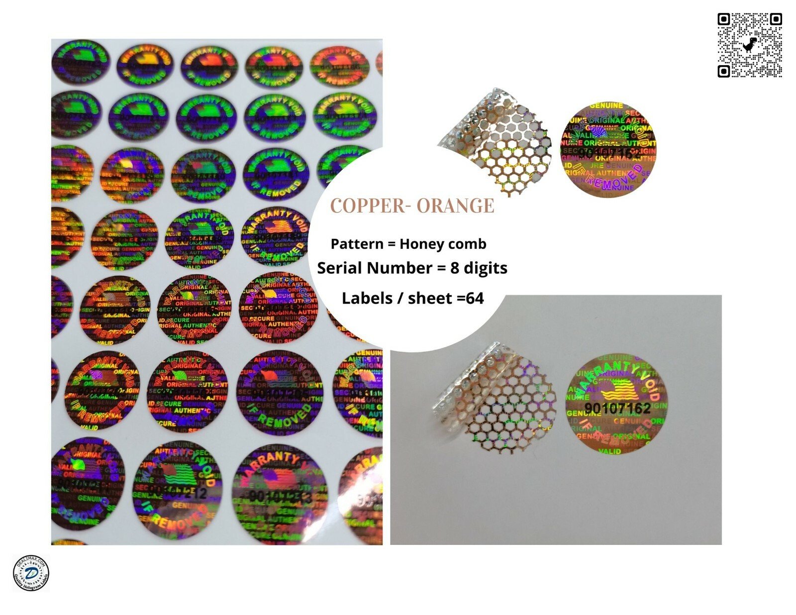 17mm Serial Number ROUND TAMPER EVIDENT SECURITY VOID HOLOGRAM LABELS -10000