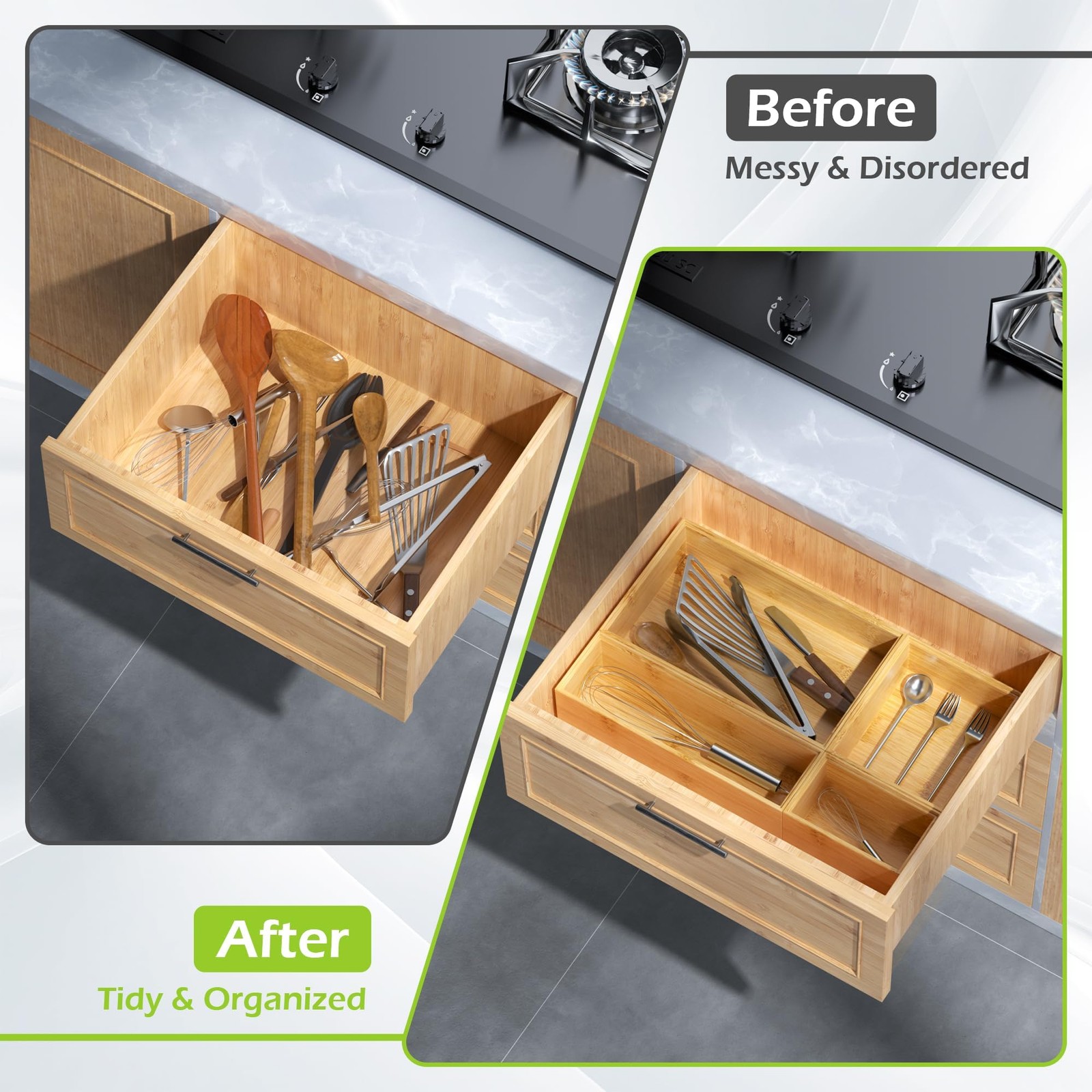 Greatseas Bathroom Drawer Organizer Trays, Bamboo Silverware 8 PCS,