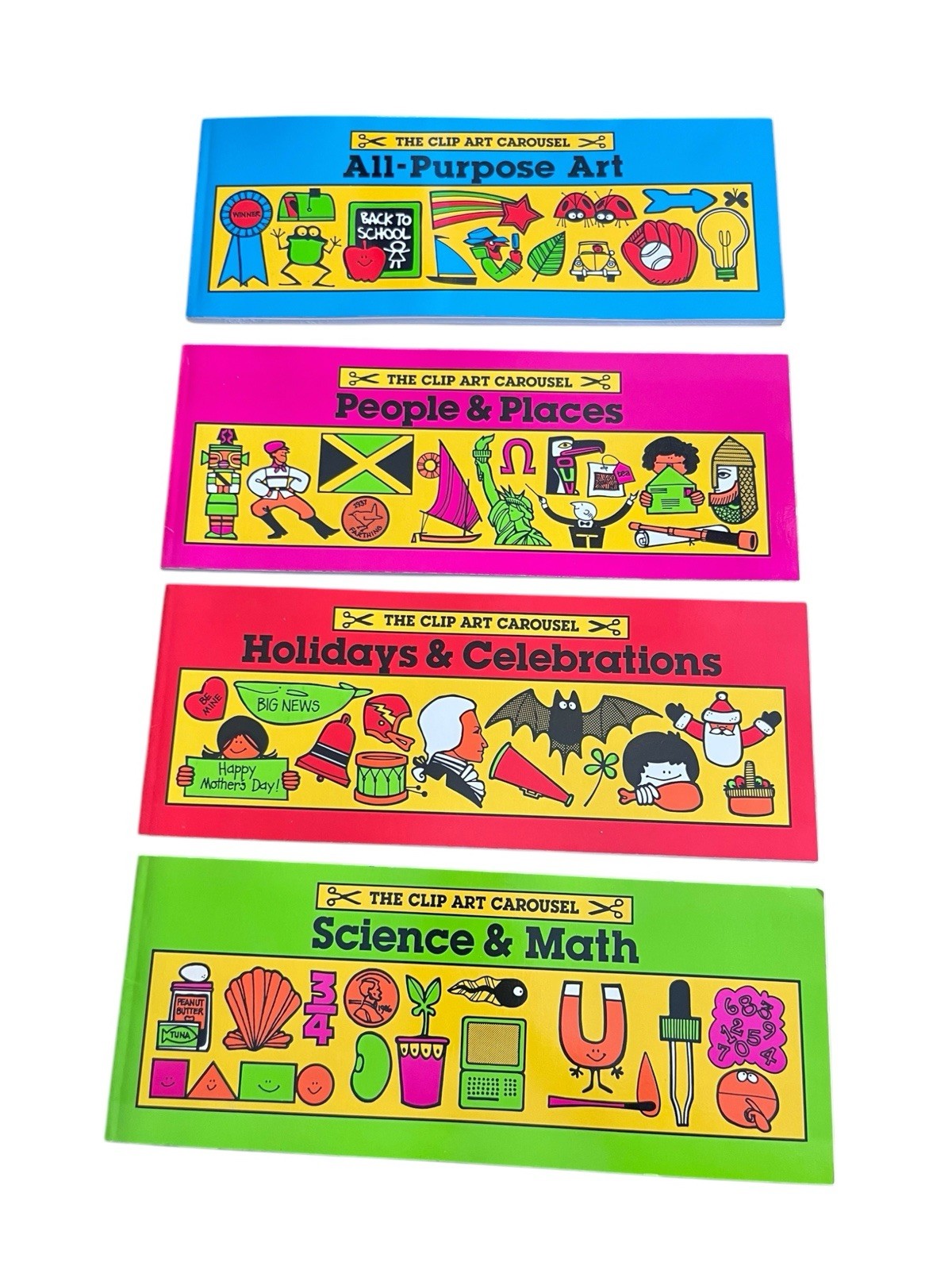 NOS 1986  4 Clip Art Carousel Books Holidays, Art, Science, Math, People Places