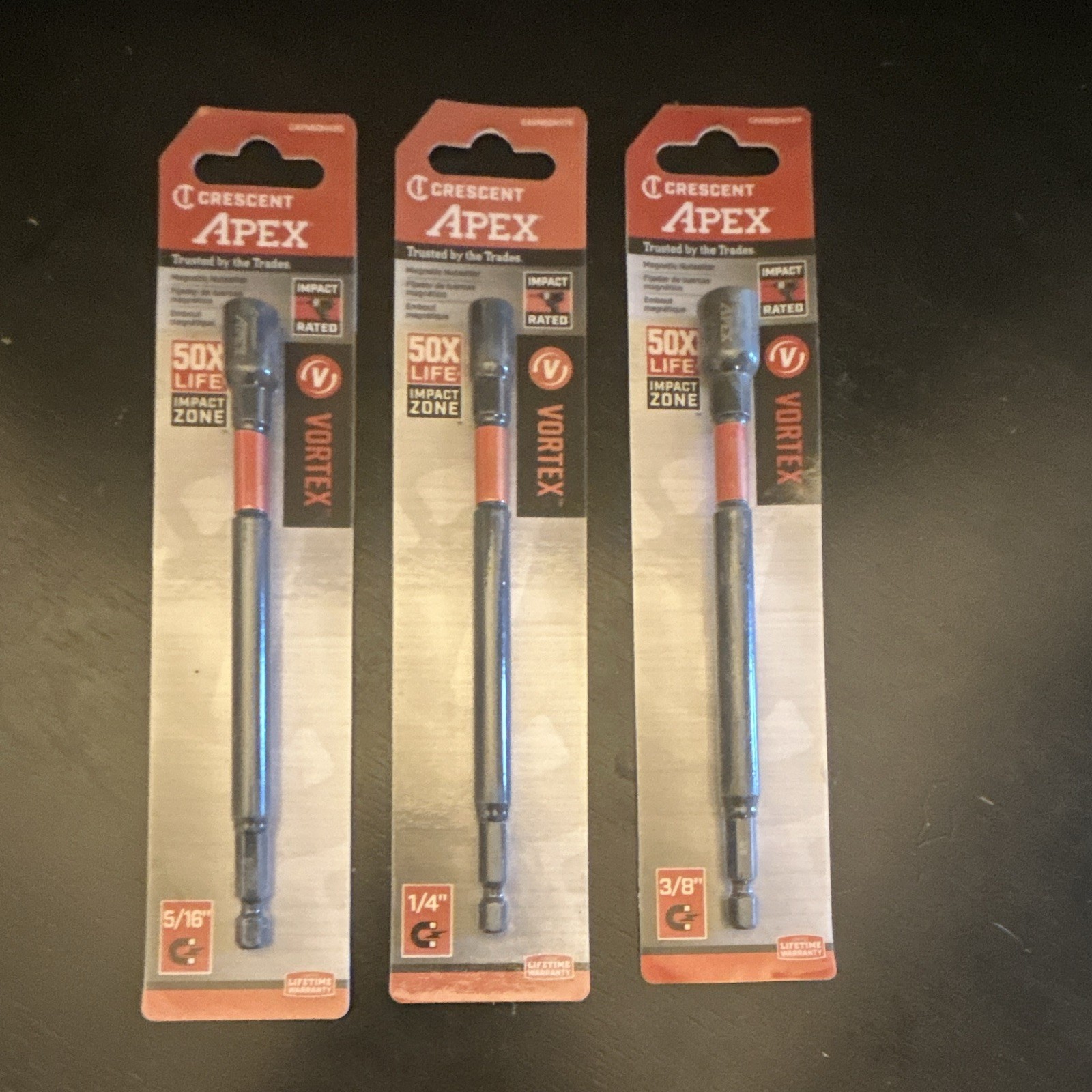 Crescent Apex Vortex Impact Rated Magnetic Nut Driver Bit Set SAE 3pc