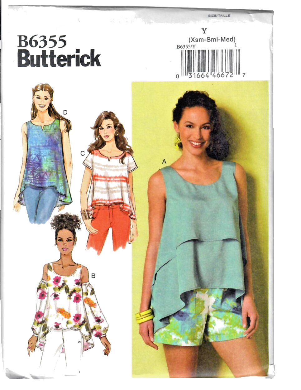 Butterick B6355 Easy Loose-fitting Pullover Tops (4 Styles) Pattern Misses 4-14