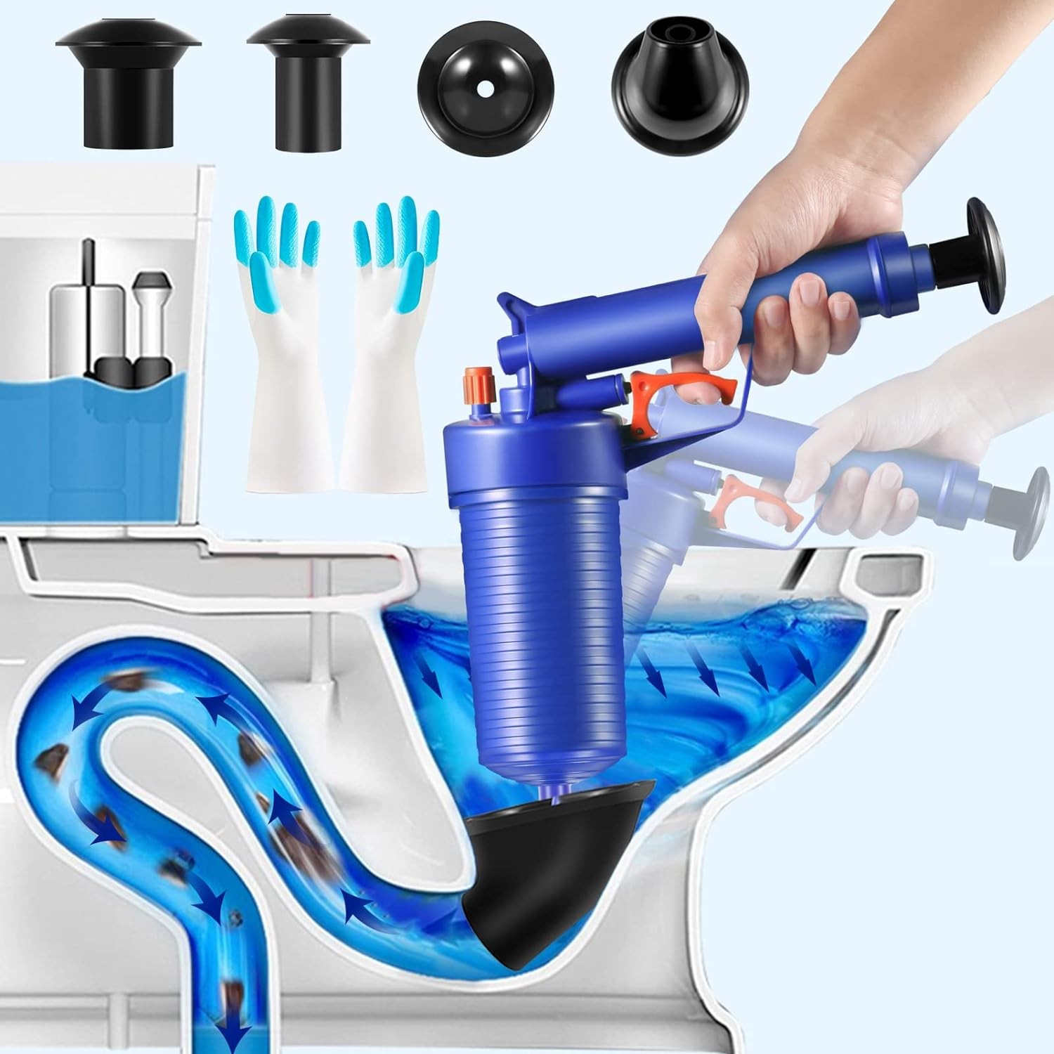 Toilet Plunger Drain Clog Remover Tools High Pressure Air Drain Blaster Kit
