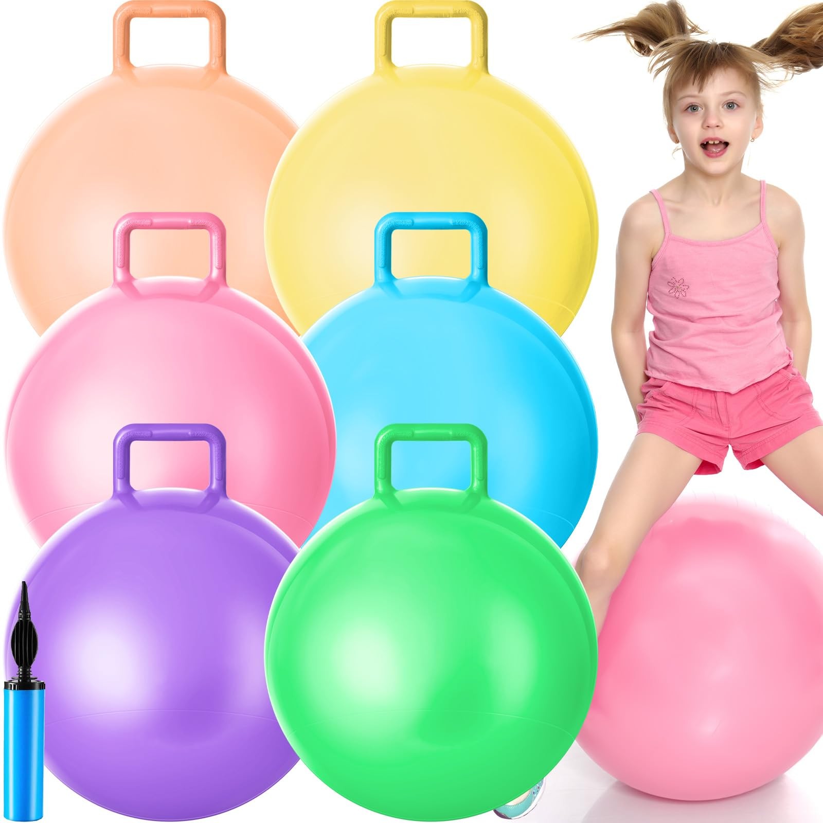 Lewtemi 6 Pack Hopper Balls 22 Inch Inflatable Jumping Bouncing Balls with Handl