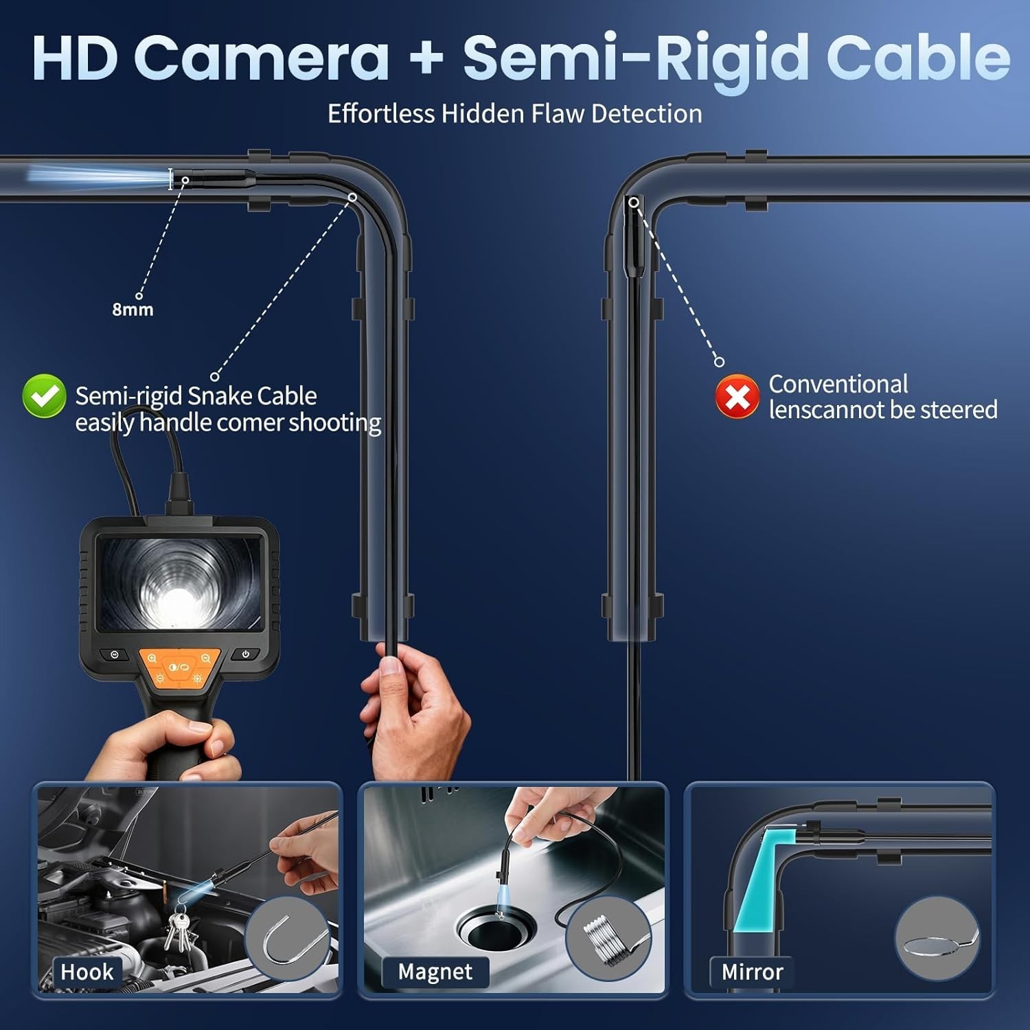 Professional 50FT Borescope with Adjustable LEDs and 1080P Clear Imaging