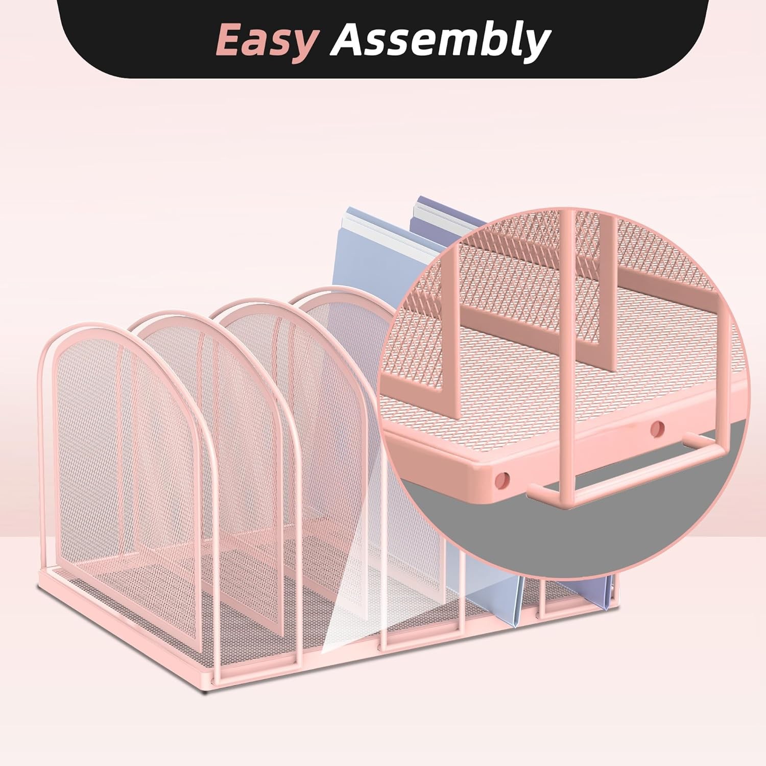 5 Section Pink Mesh Desk File Sorter