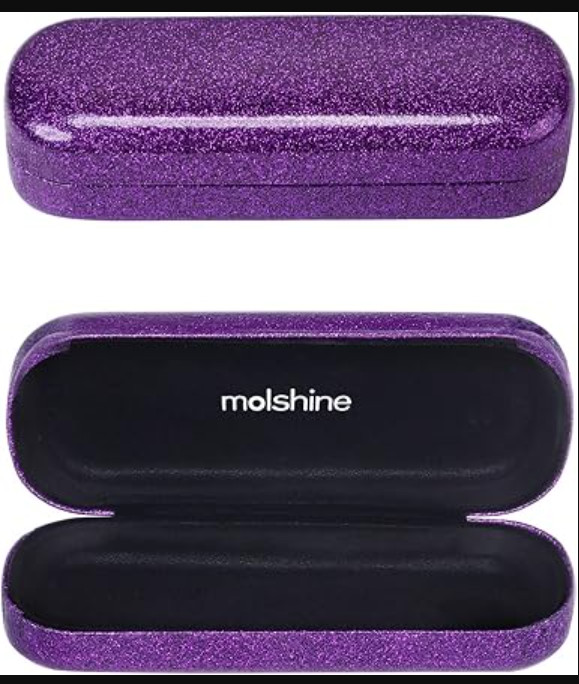 molshine Bling Hard Shell Glasses Case,Portable Sparkling Medium, Purple