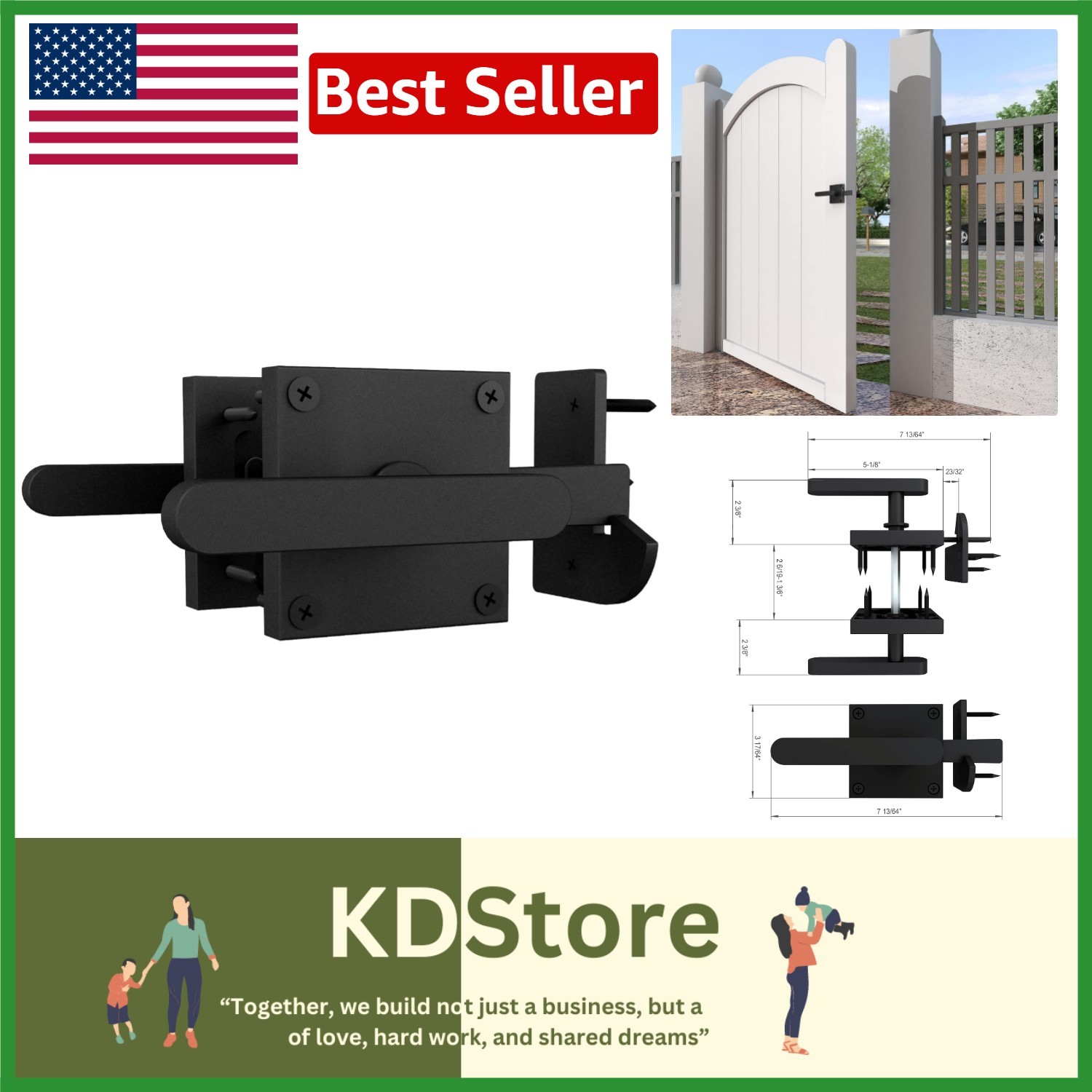 Heavy-Duty Double Side Gate Latch for Left Inswing Wooden Gates - Elegant Black