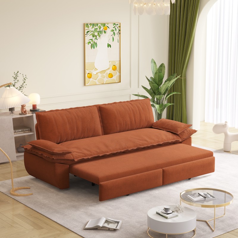 Zafly Queen Pull Out Sofa Bed, Convertible Sleeper Couch 73.2 Inch Red Velvet