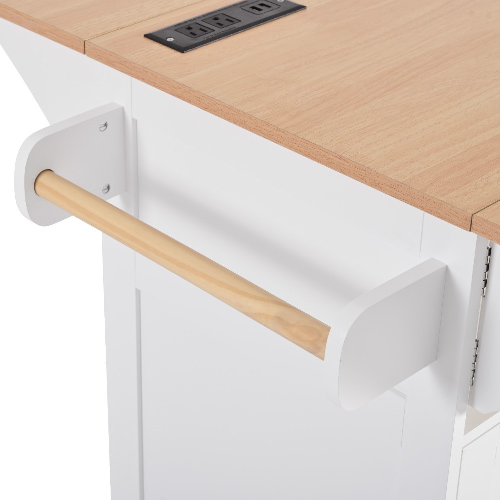 55.7'' Large Kitchen Island with 2 Drop Leaf,, Rolling Kitchen Cart on 5 Wheels