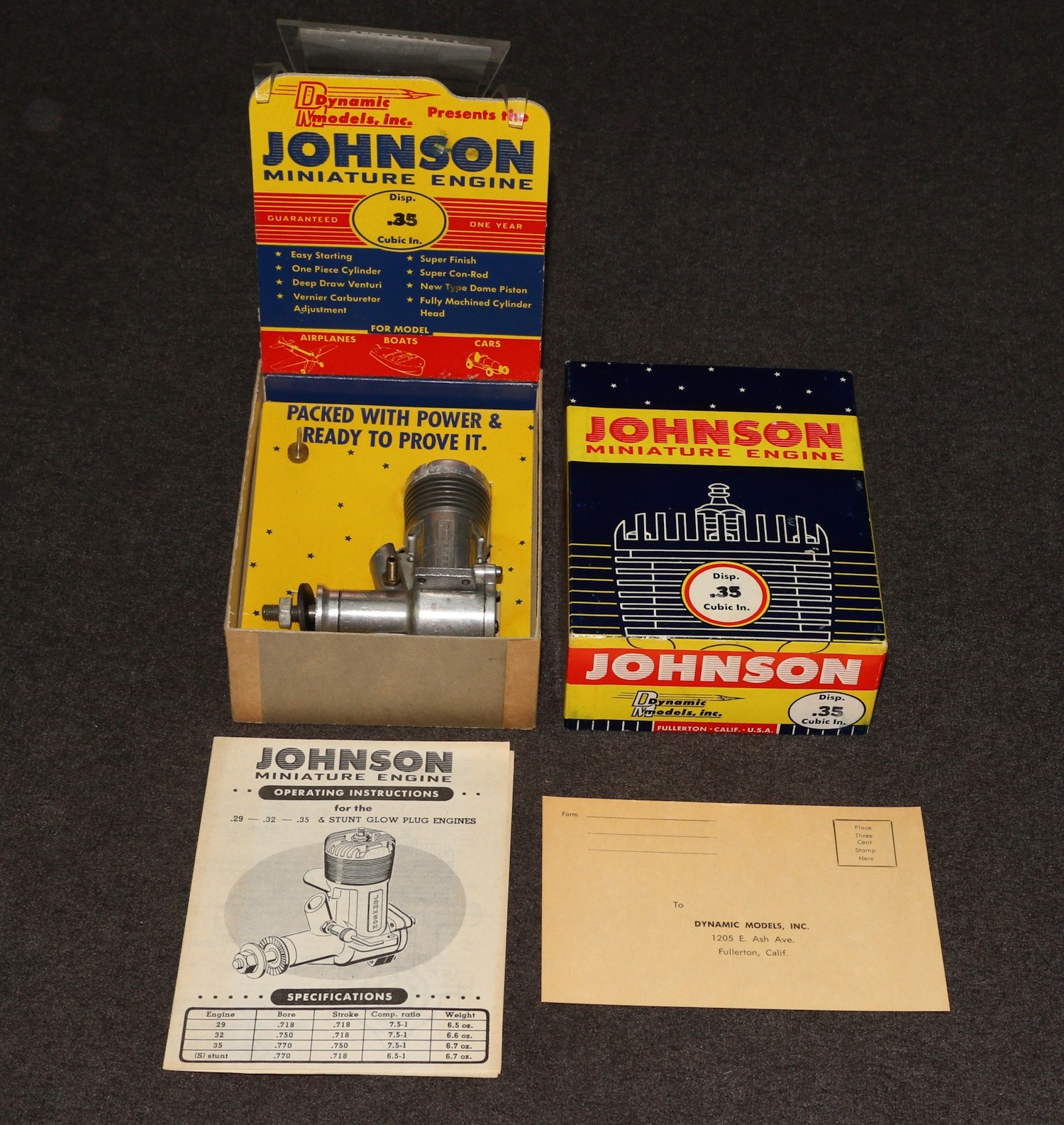 RC Model Airplane Car Boat Engine Dynamic Models Johnson .35 Miniature