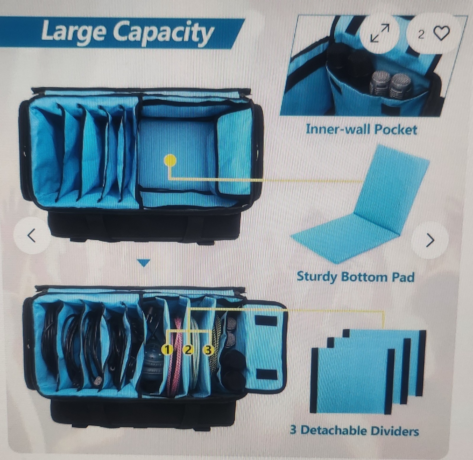 Hodrant Large Travel Gig Band Cable File Bag DJ Cord Organizer Case w/ Dividers