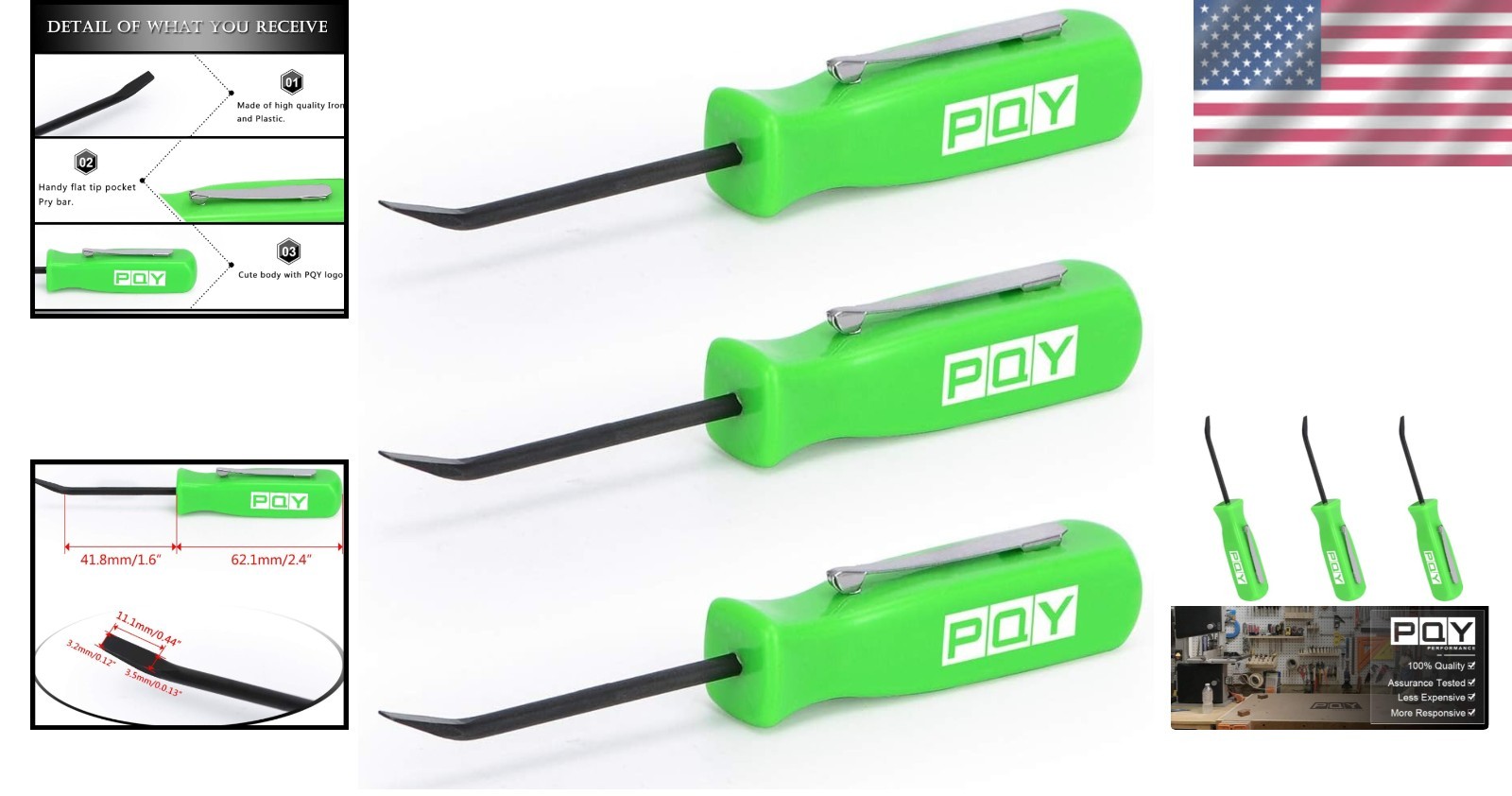 Durable Mini Pocket Pry Bar with Clip – 4.5” Green Tool for DIY Projects