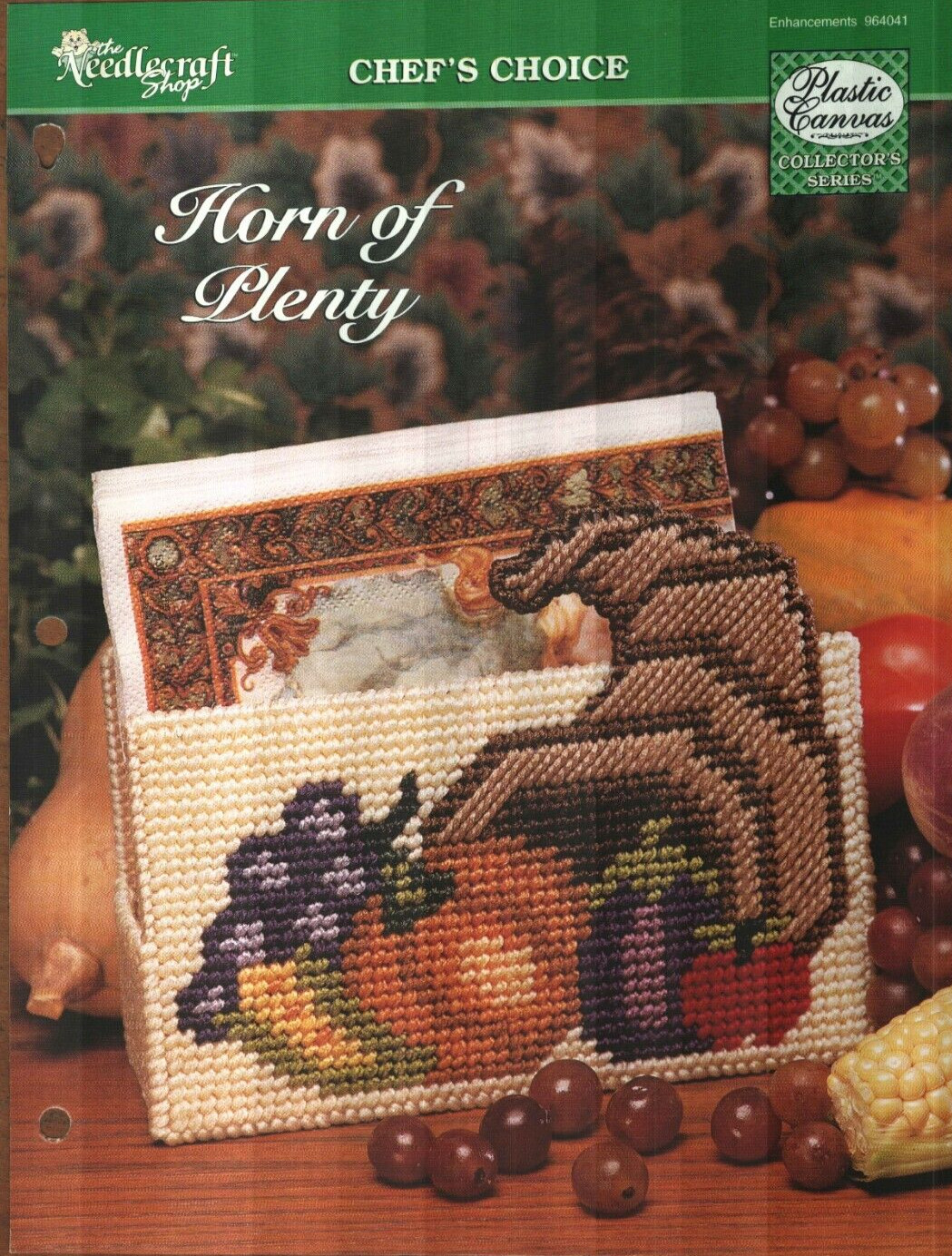 NEW HORN OF PLENTY THANKSGIVING NAPKIN HOLDER PLASTIC CANVAS PATTERN INSTRUCTION