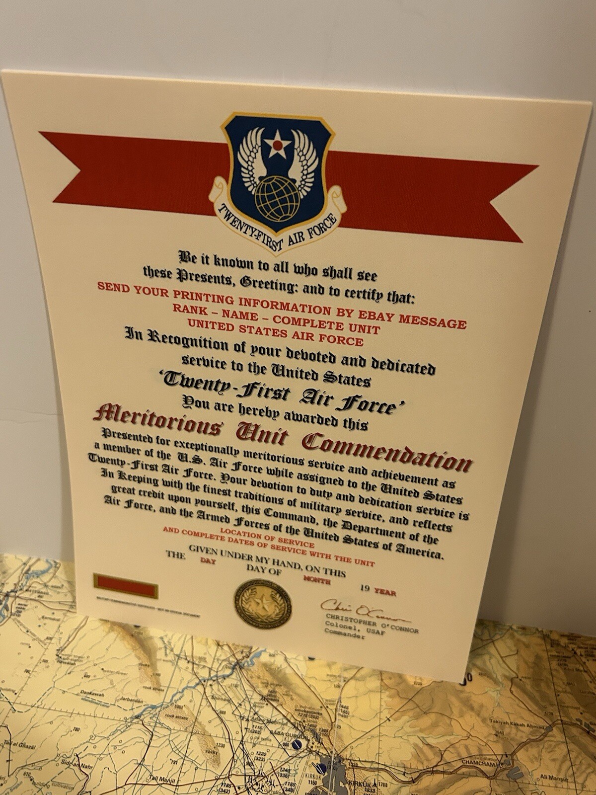 U.S. AIR FORCE / 21ST AIR FORCE - MERITORIOUS UNIT COMMENDATION CERTIFICATE