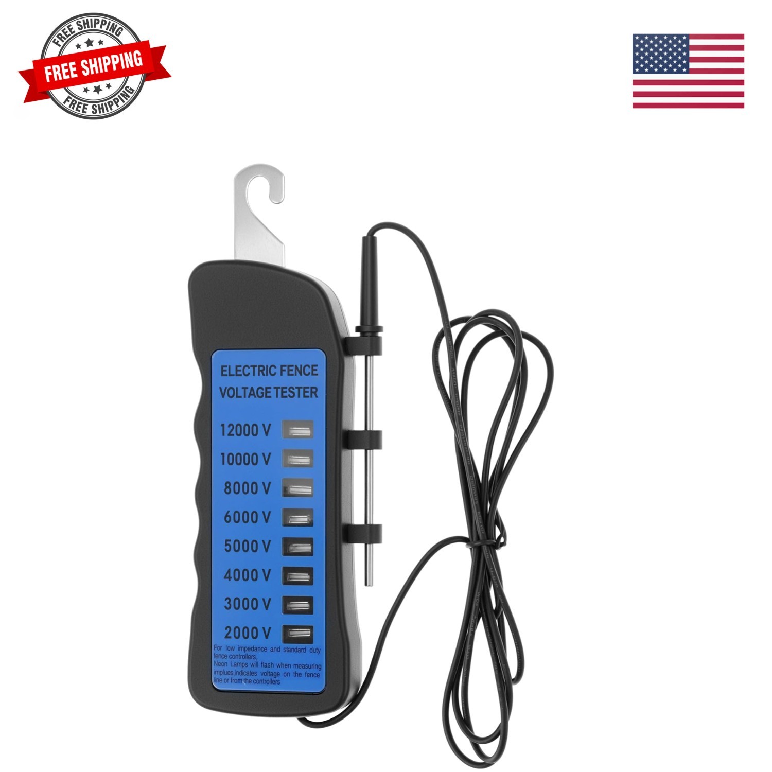 Electric Fence Voltage Tester, 12KV Fence Tester, 8 Neon Lights Testing Tool,...