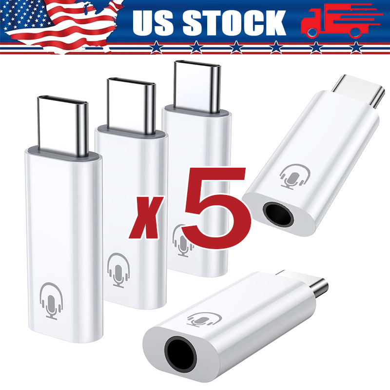5PCS USB-C Type C Adapter Port to 3.5MM Aux Audio Jack Earphone Headphone Car