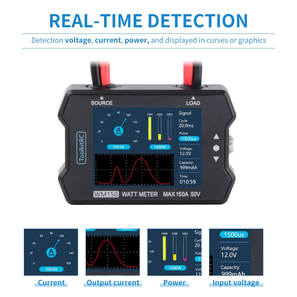 ToolKitRC WM150 Advanced Watt Meter 1-50v 150A 2.4" TFT Screen Display Power