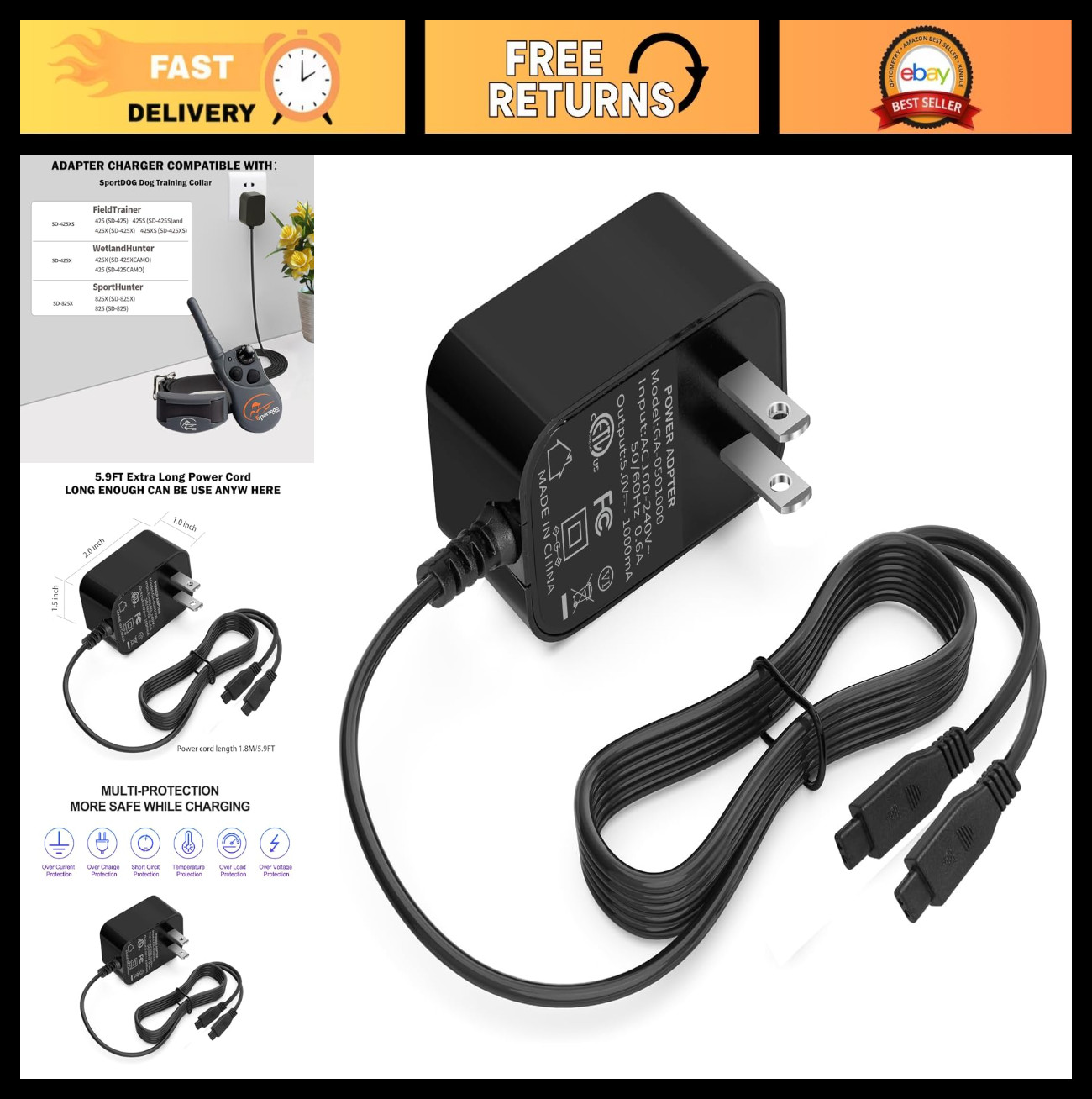 5V Power Adapter Charger for SportDOG Remote Trainer SD-425 SD-825 - Compatible