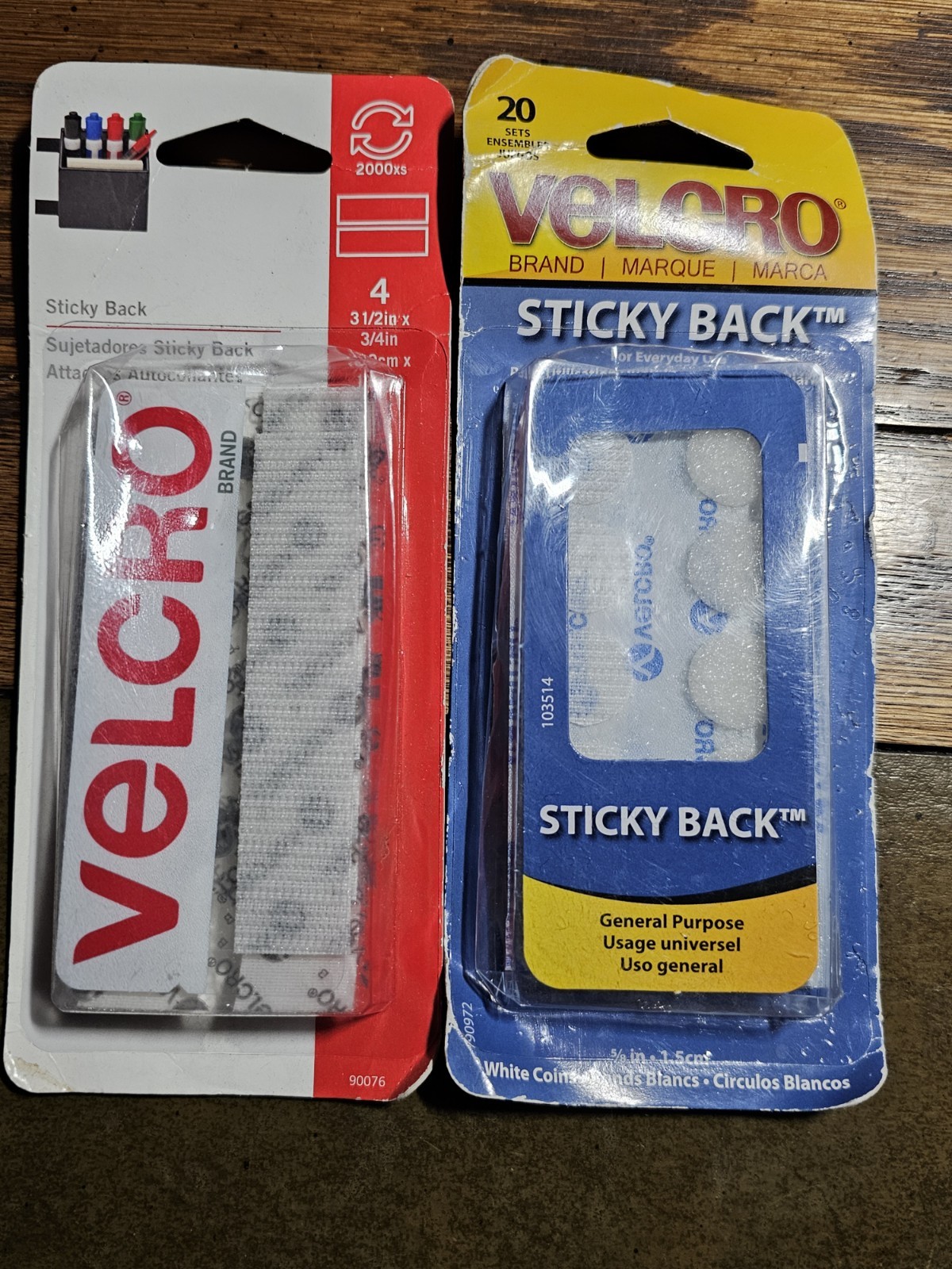 Velcro Closures White Sticky Back: Pack of Coins Qty.20 & Pack of Strips Qty.4