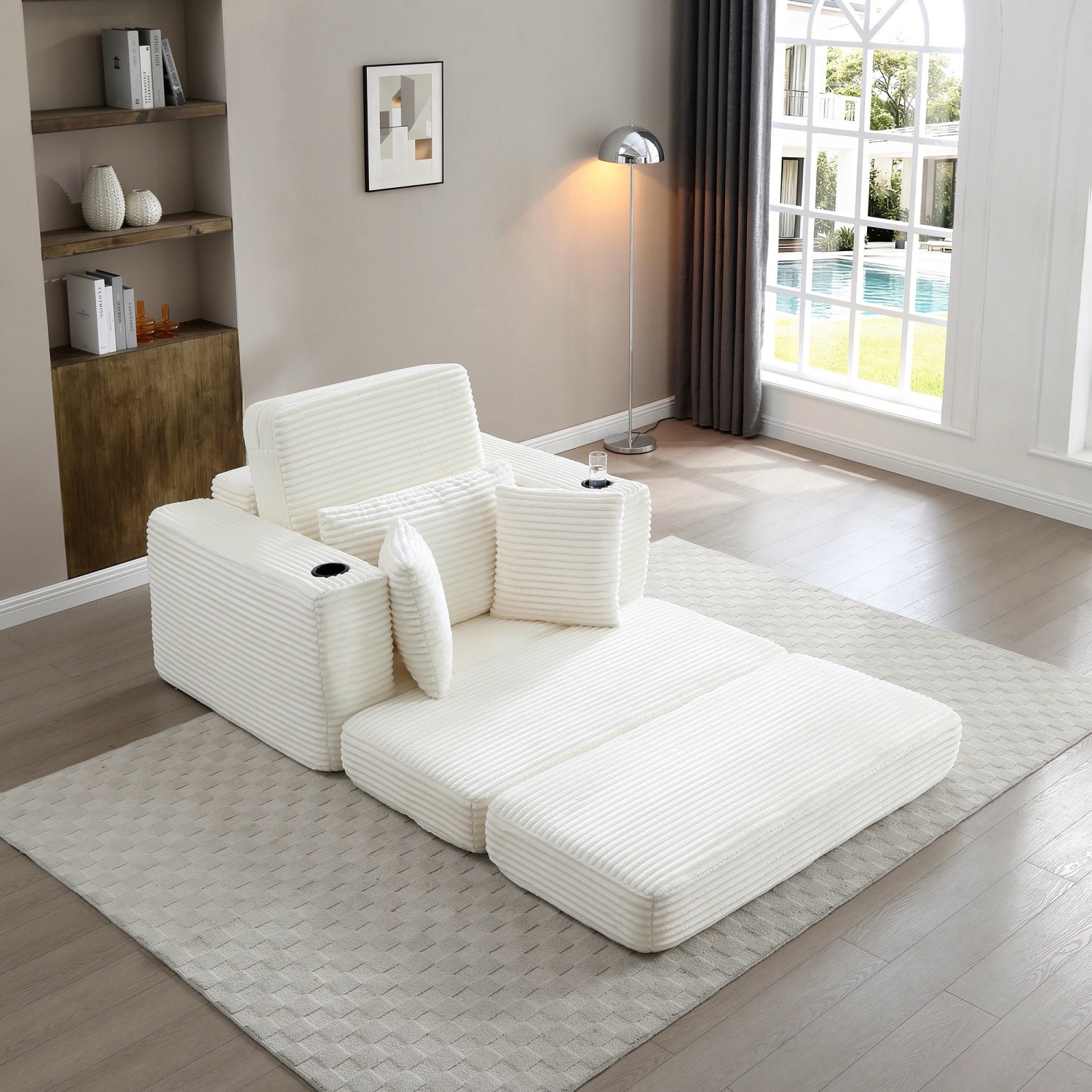Modern Foldable Chaise Lounge 3-in-1 Convertible Sleeper Chair w/ Floor Cushion
