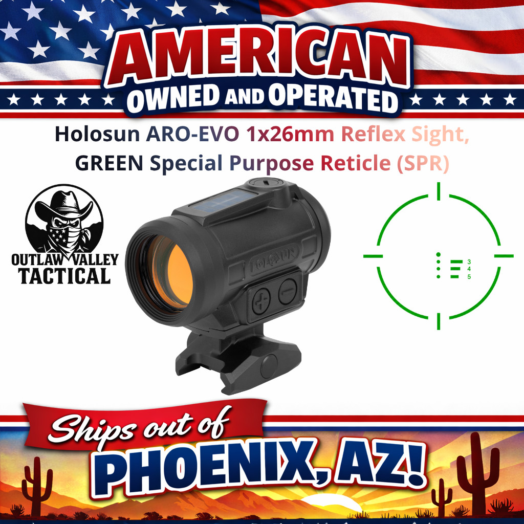 Holosun ARO-EVO 1x26mm Reflex Sight, GREEN Special Purpose Reticle (SPR)