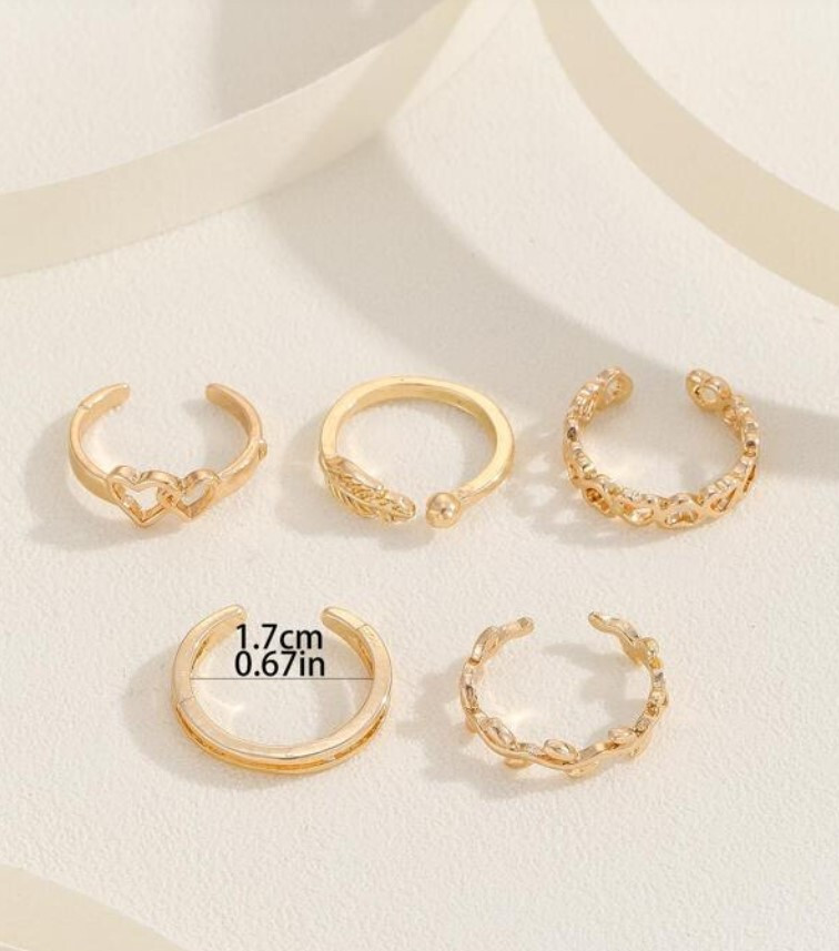 5pcs/set Gold Color Leaf Toe Decorated Toe Ring Women