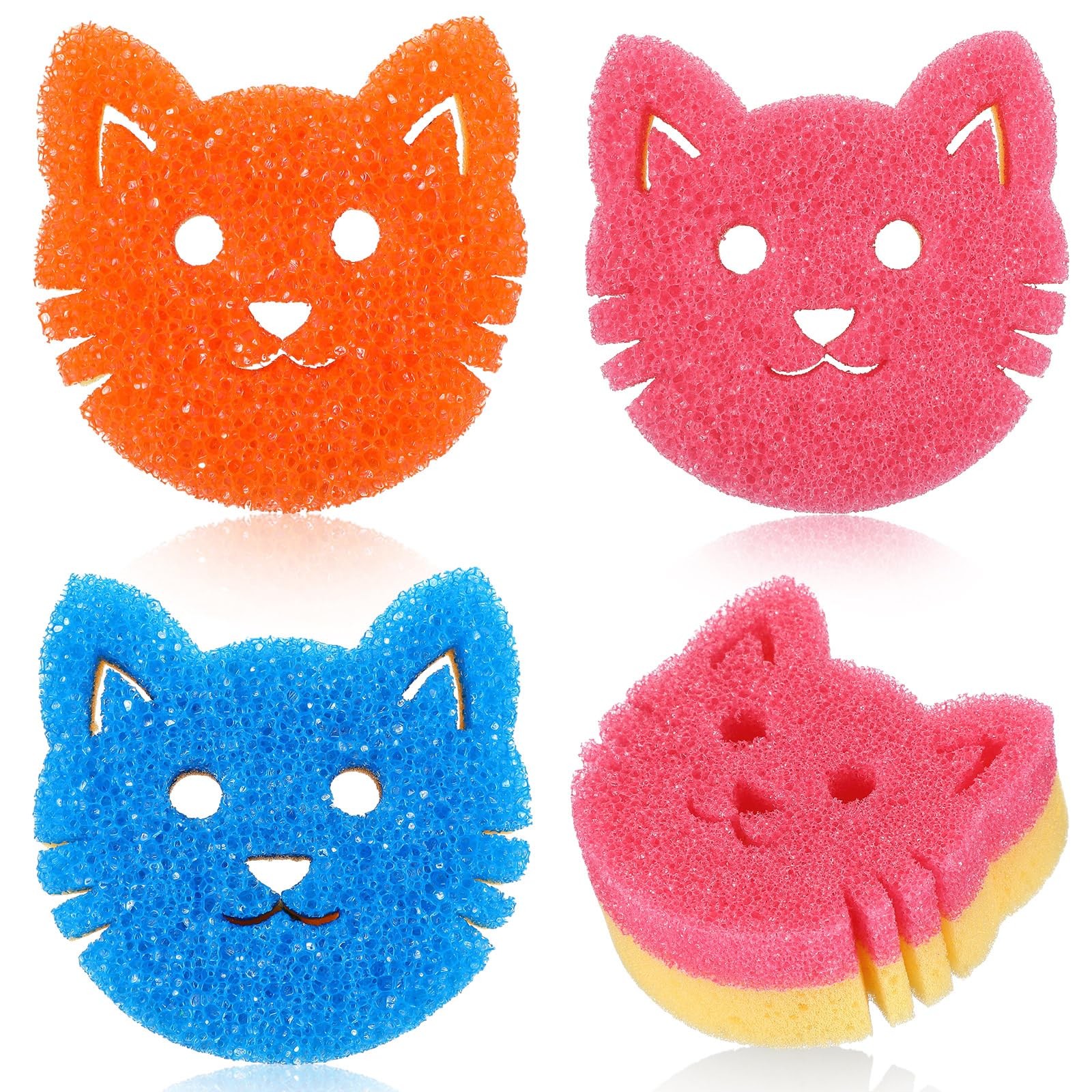 3 Pcs Dual Sided Scrub Sponge Multi Functional Cute Temperature Sensitive