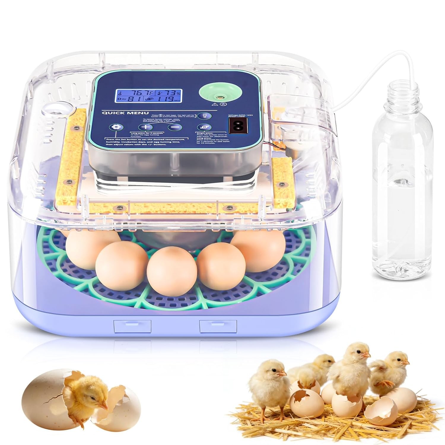 Digital Egg Incubator Auto Temp Humidity Control Hatching Eggs Brood Box
