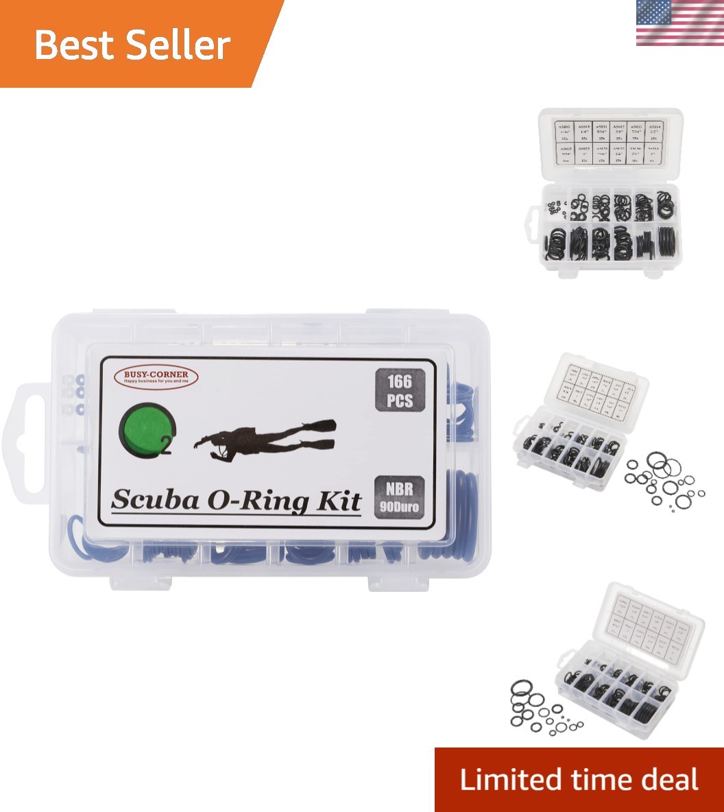 Multi-Size 166-Piece Nitrile Rubber O-Ring Assortment for Diving Equipment