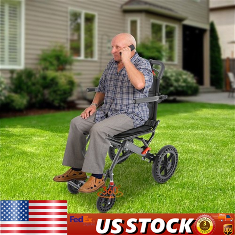Foldable Transport Wheelchair Traveling Wheelchair Honeycomb Tire Aluminum Alloy