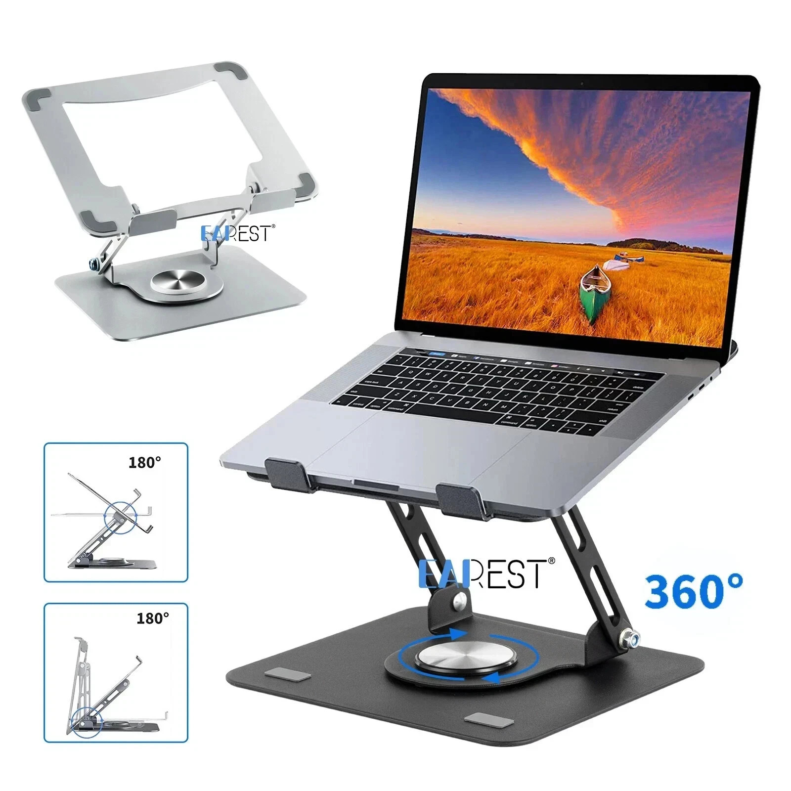 360° Adjustable Laptop Stand Rotating Desk Holder Foldable Riser for 10–17.3”