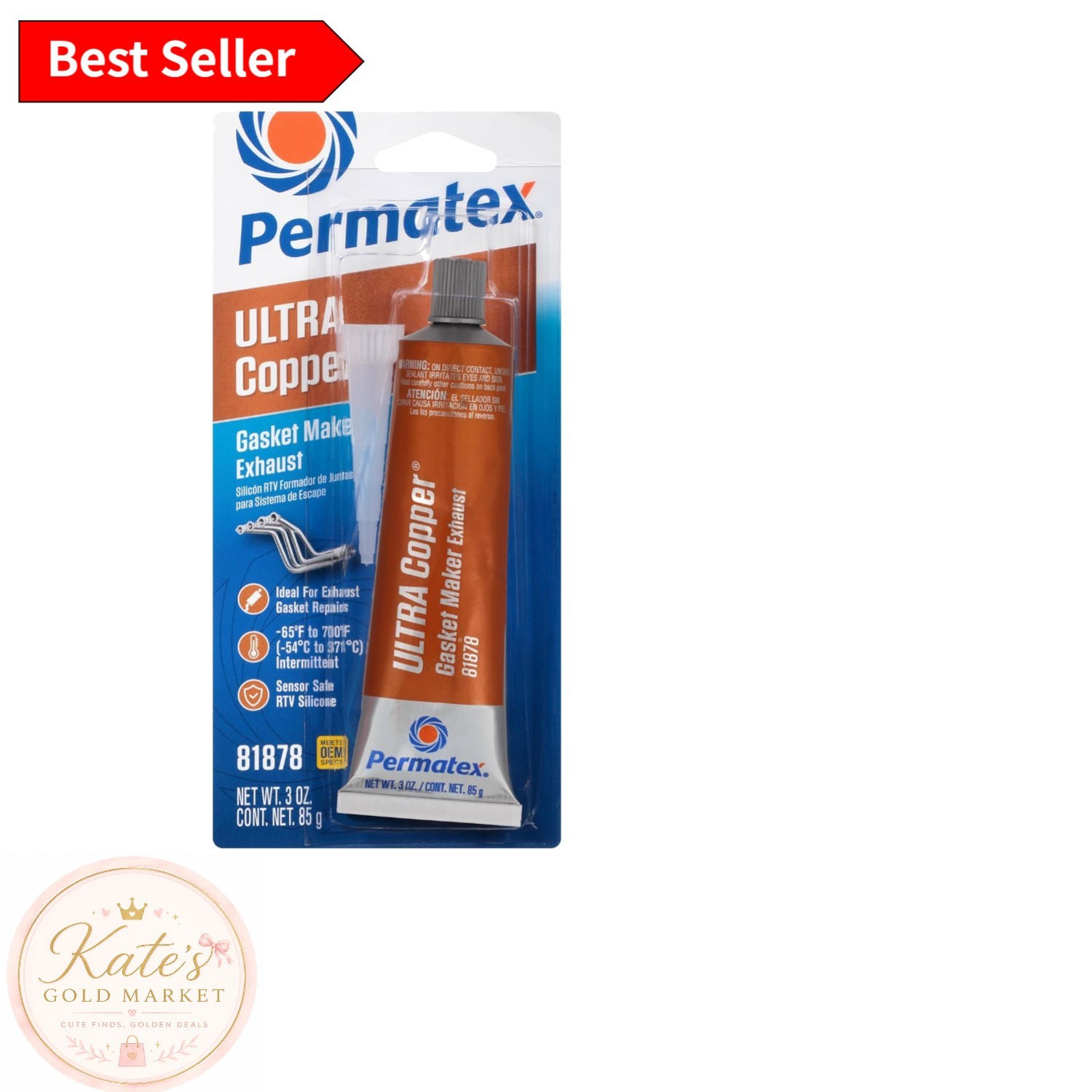 Maximum Temperature Ultra Copper RTV 3 oz Silicone Gasket Maker - Oil Resistant