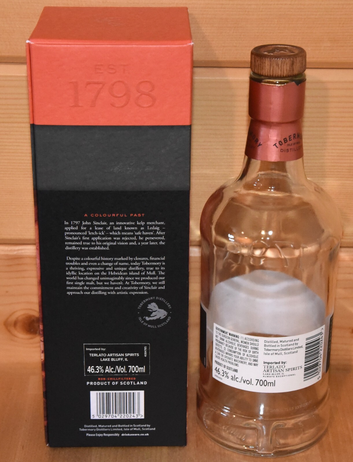 Ledaig Single Malt Isle of Mull Scotch Bottle -Empty 700 ml Cork Stopper & Box