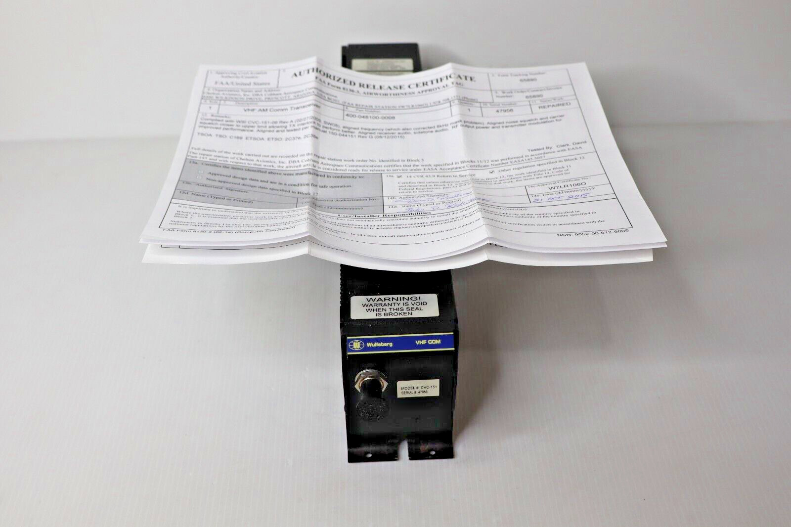 Wulfsberg CVC-151 VHF COM Transceiver 400-048100-0008 Repaired FAA 8130-3 Form
