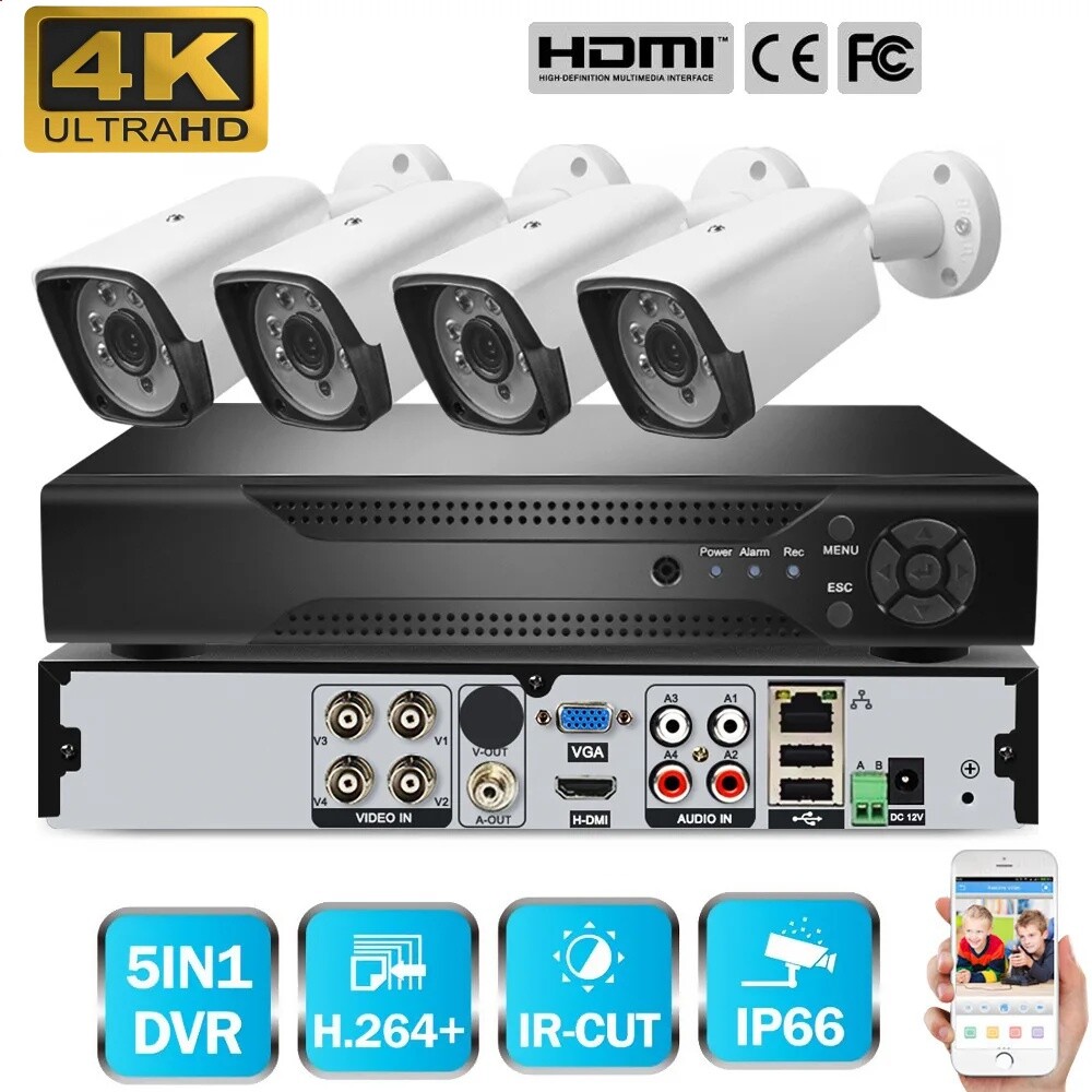 4 Camaras De Seguridad Wifi Exterior 1080P Inalambrica Con Vision Nocturna w/DVR