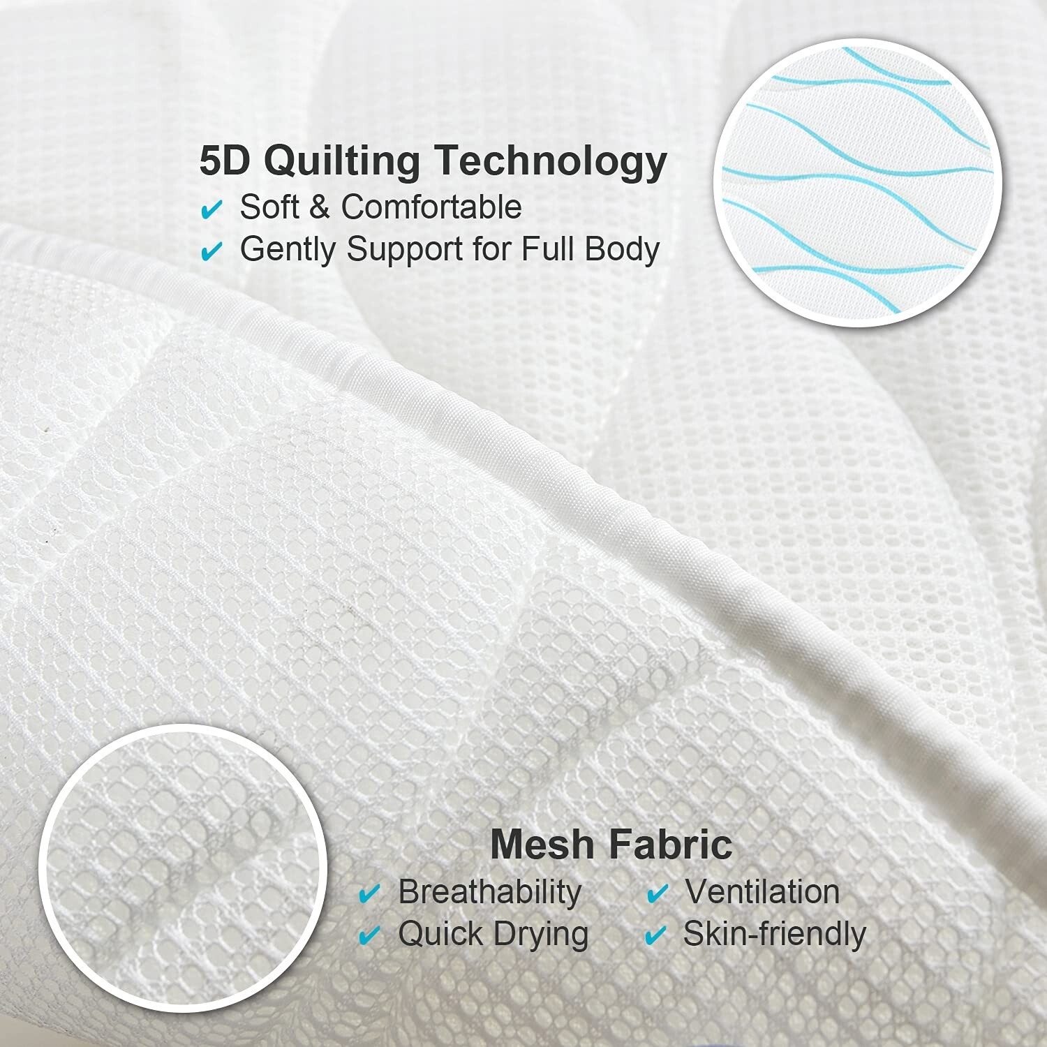 Ultimate Bath Pillow with Enhanced Support - Soft 5D Air Mesh & Suction Cups