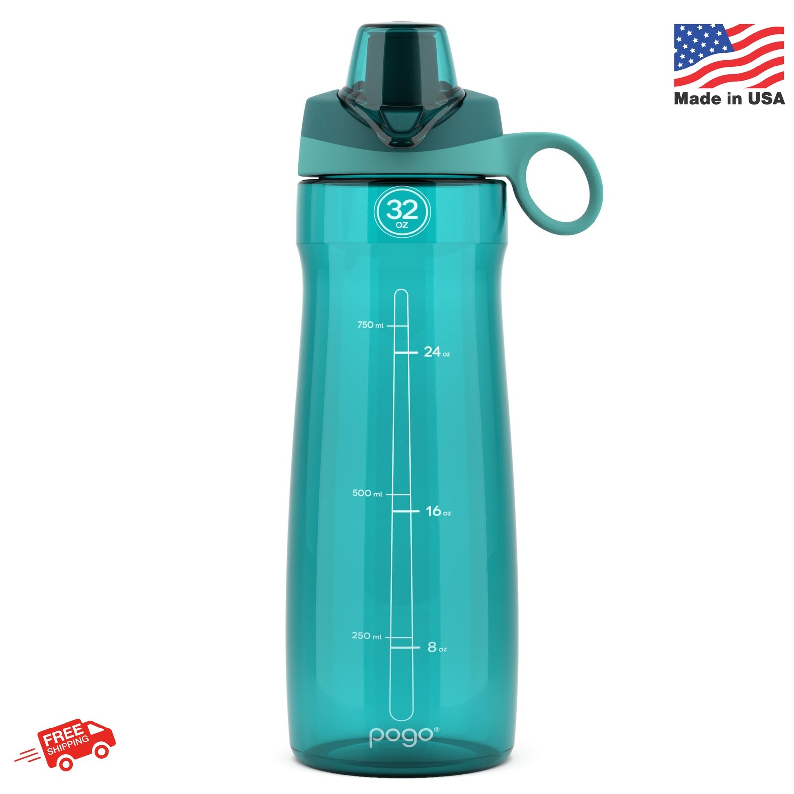 Pogo BPA-Free Plastic Water Bottle with Chug Lid, 32 Oz, Quetzal Teal